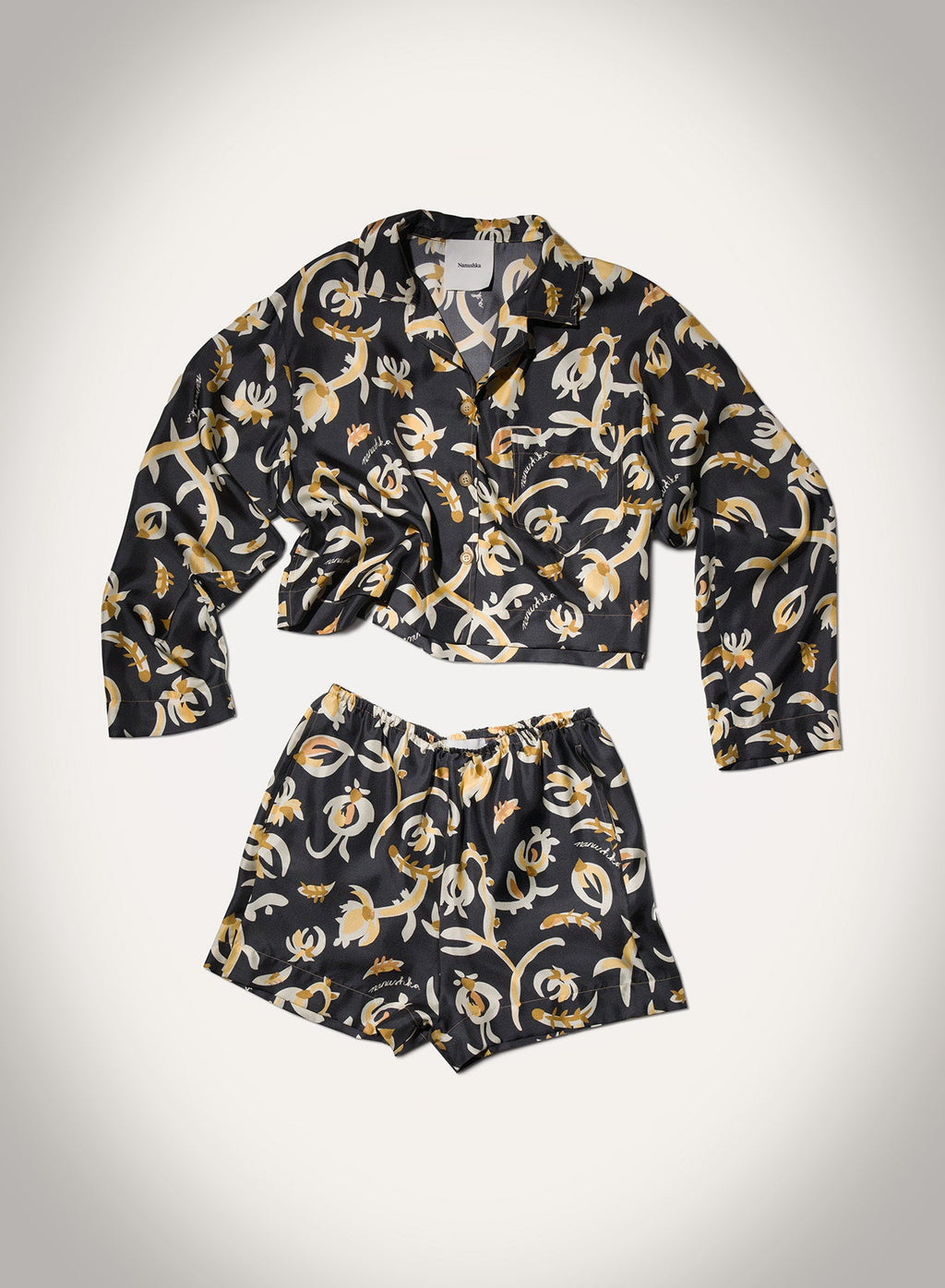 Nanushka Dylla - Printed Tailored Silk Twill Shorts - Black Floral