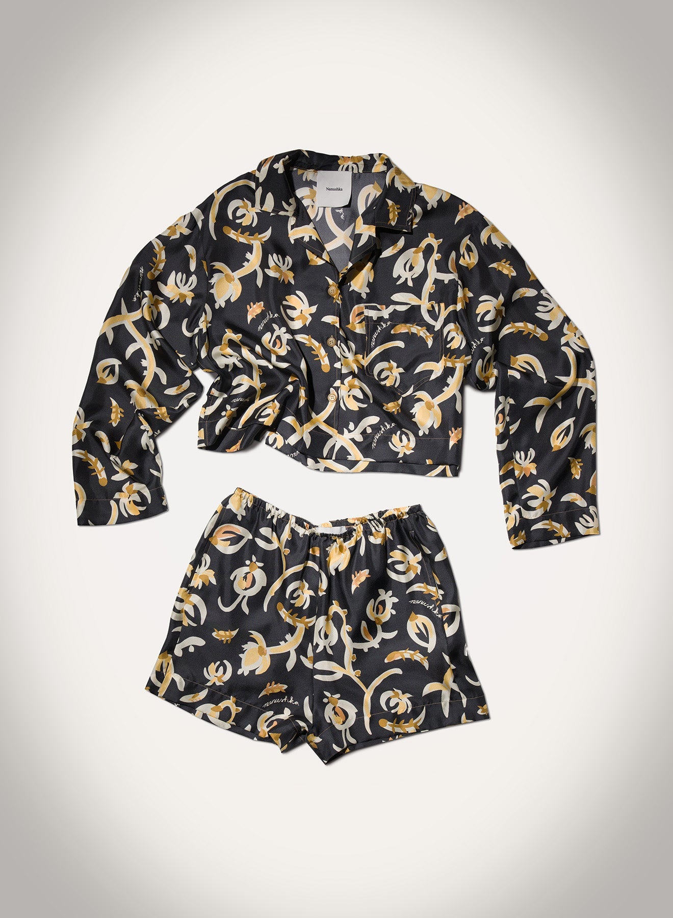 Nanushka Dylla - Printed Tailored Silk Twill Shorts - Black Floral