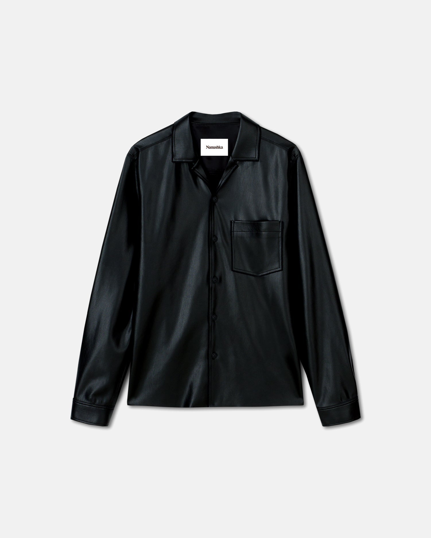 Nanushka Duco - Okobor™ Alt-Leather Long Sleeve Shirt - Black