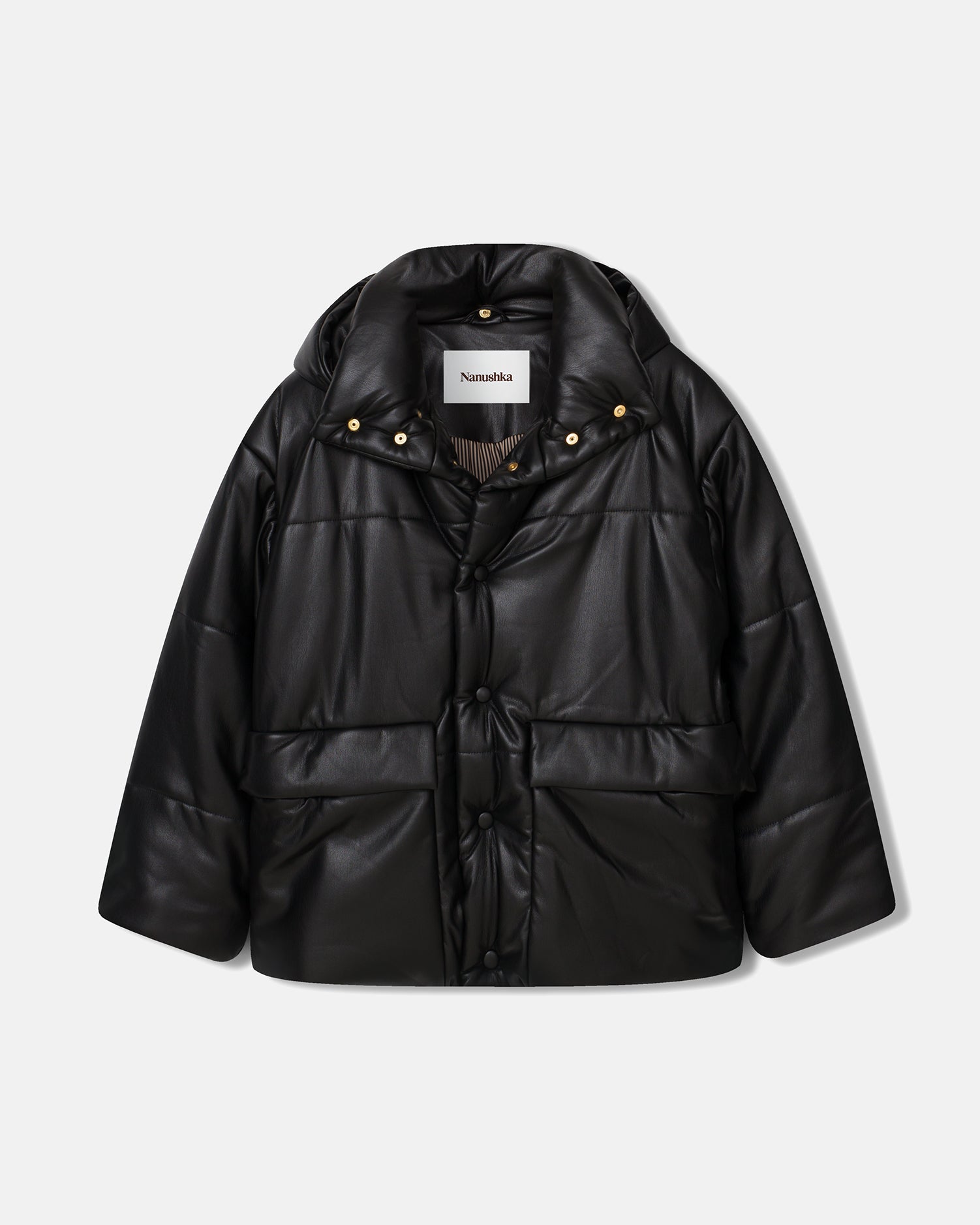 Nanushka Hide Mens - Okobor™ Alt-Leather Hooded Puffer - Black