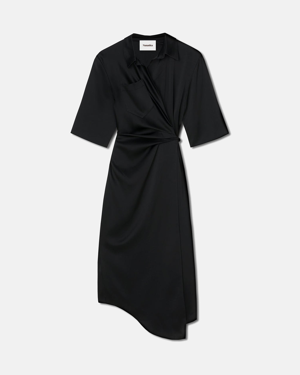Nanushka Lais - Draped Front Shirt Dress - Black
