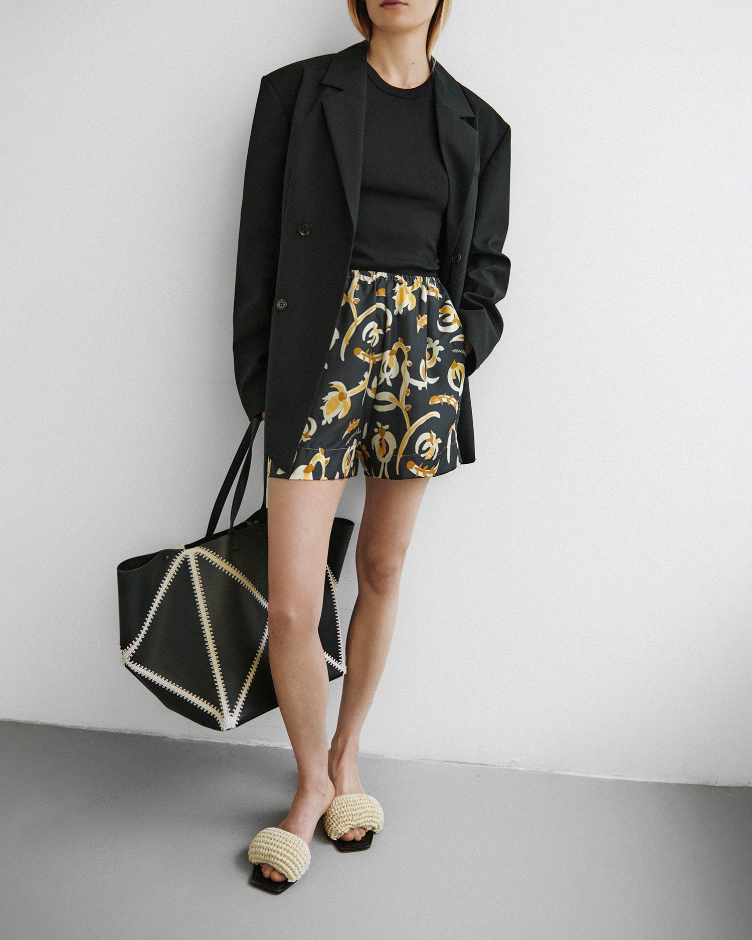 Nanushka Dylla - Printed Tailored Silk Twill Shorts - Black Floral