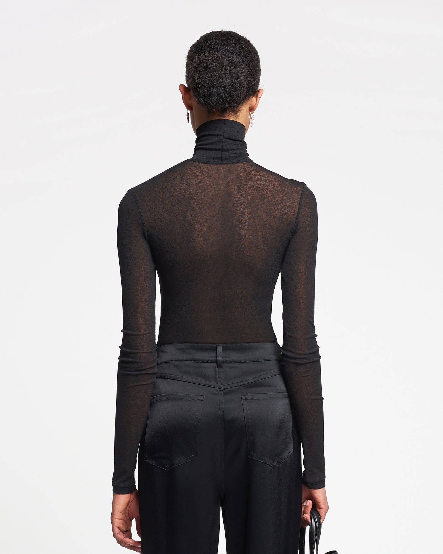 Nanushka Harri - Mesh-Jersey Turtleneck Top - Black