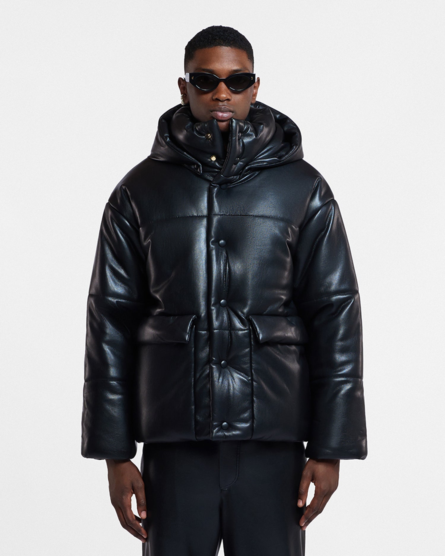 Nanushka Hide Mens - Okobor™ Alt-Leather Hooded Puffer - Black