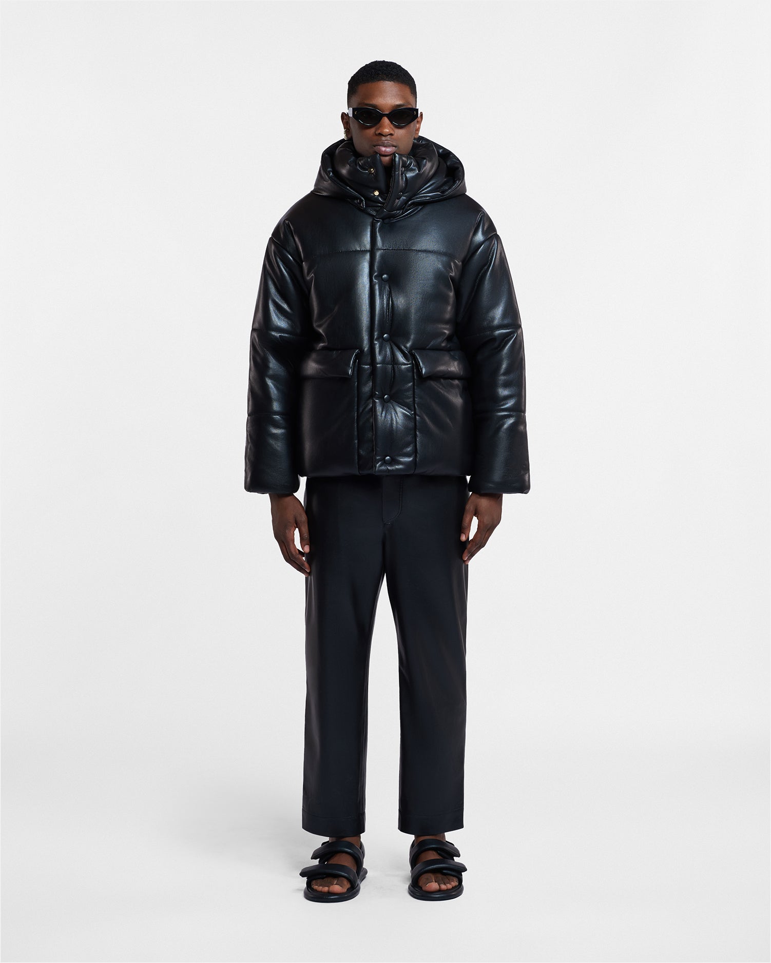 Nanushka Hide Mens - Okobor™ Alt-Leather Hooded Puffer - Black