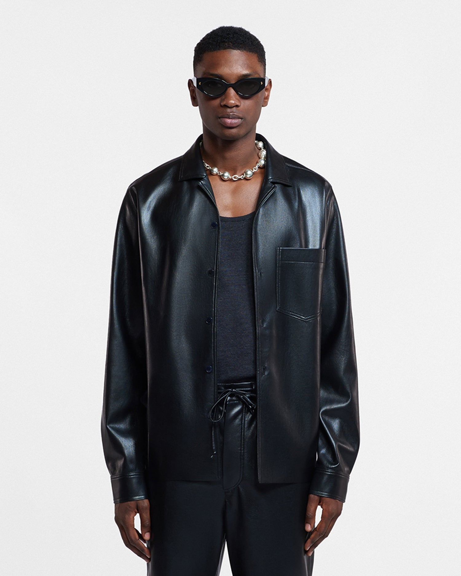 Nanushka Duco - Okobor™ Alt-Leather Long Sleeve Shirt - Black
