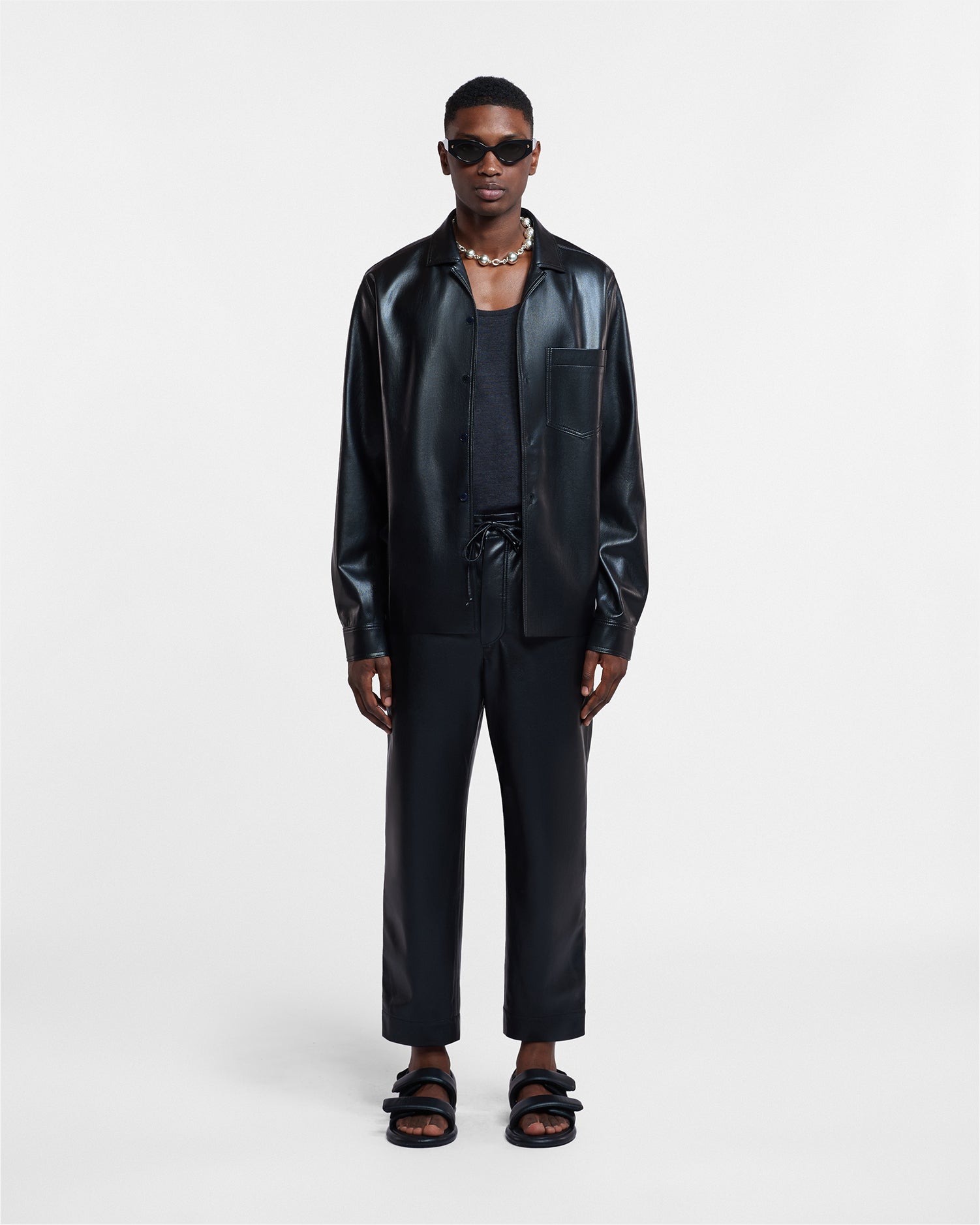 Nanushka Duco - Okobor™ Alt-Leather Long Sleeve Shirt - Black