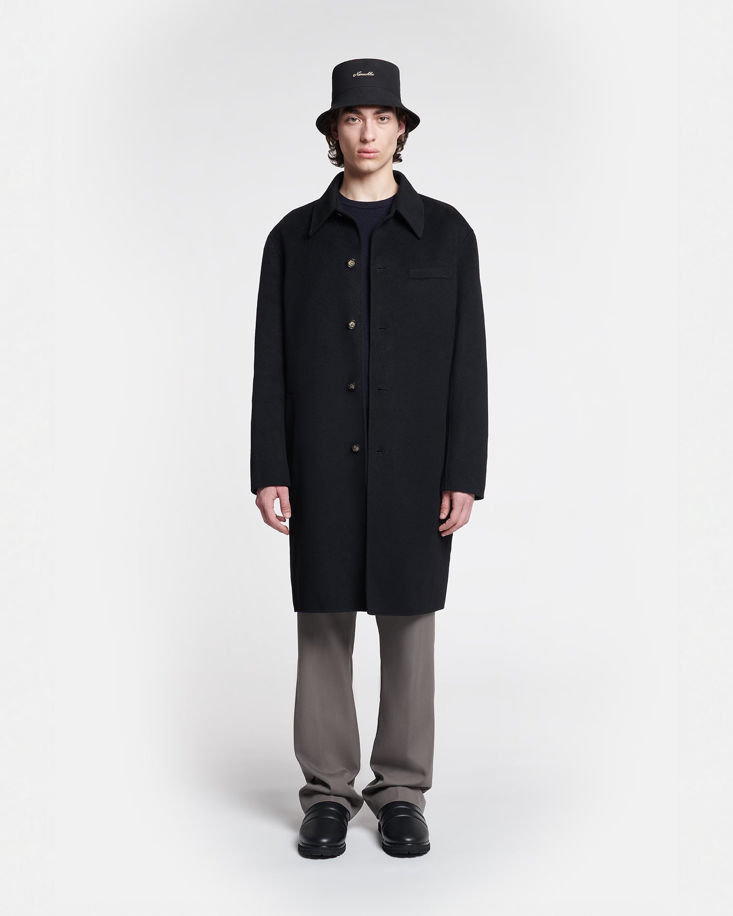 Nanushka Janno - Double Wool Silk Coat - Black