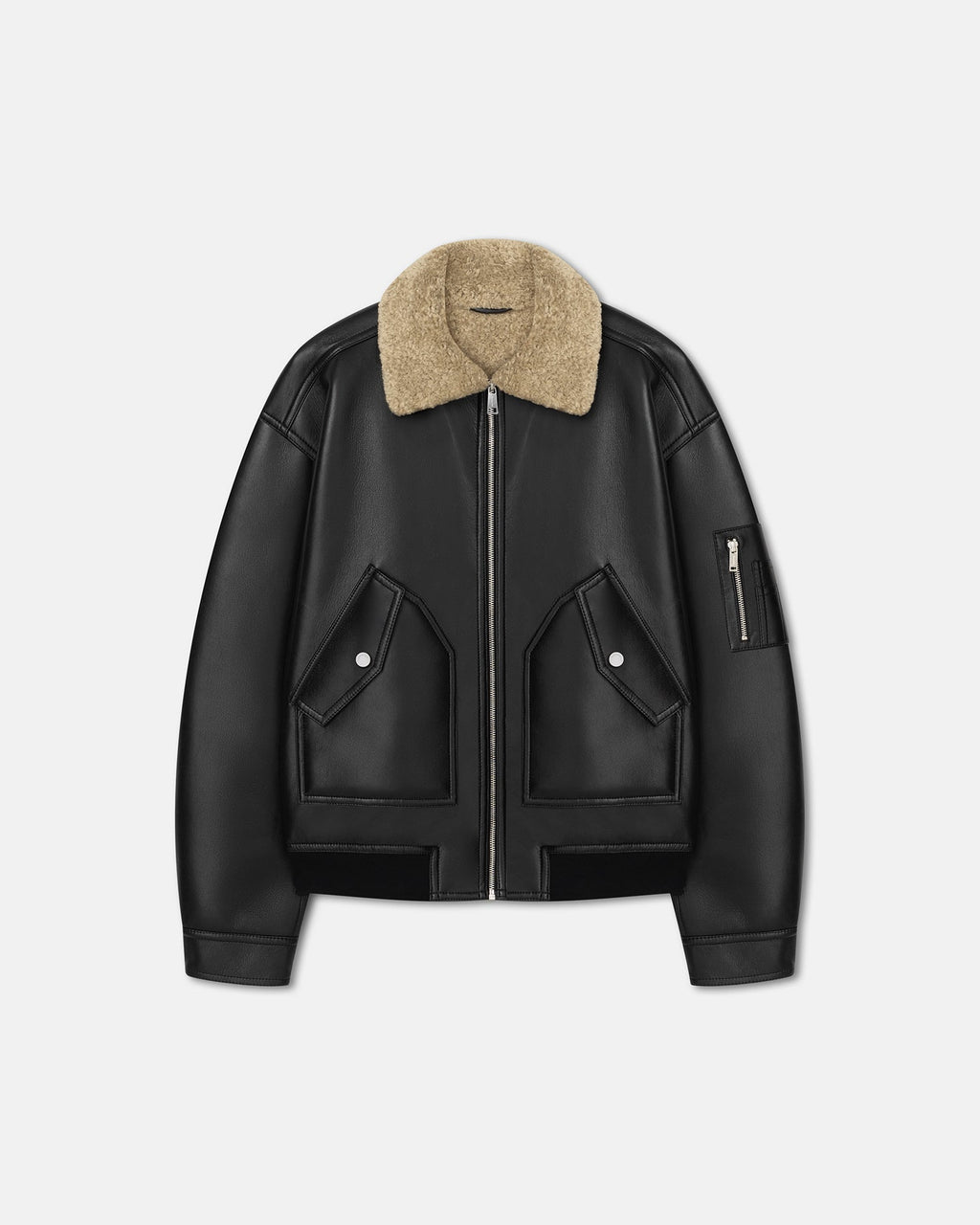 Nanushka Lude - Bonded Shearling Flight Jacket - Cornstalk/Black