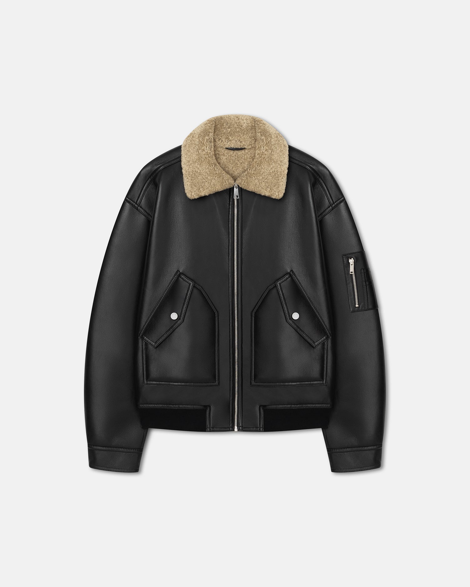 Nanushka Lude - Bonded Shearling Flight Jacket - Cornstalk/Black