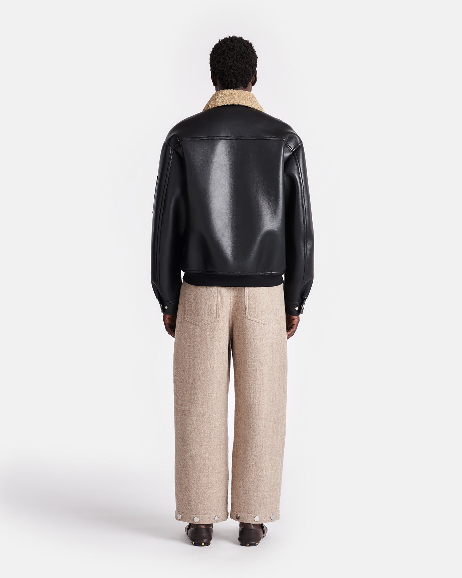 Nanushka Lude - Bonded Shearling Flight Jacket - Cornstalk/Black