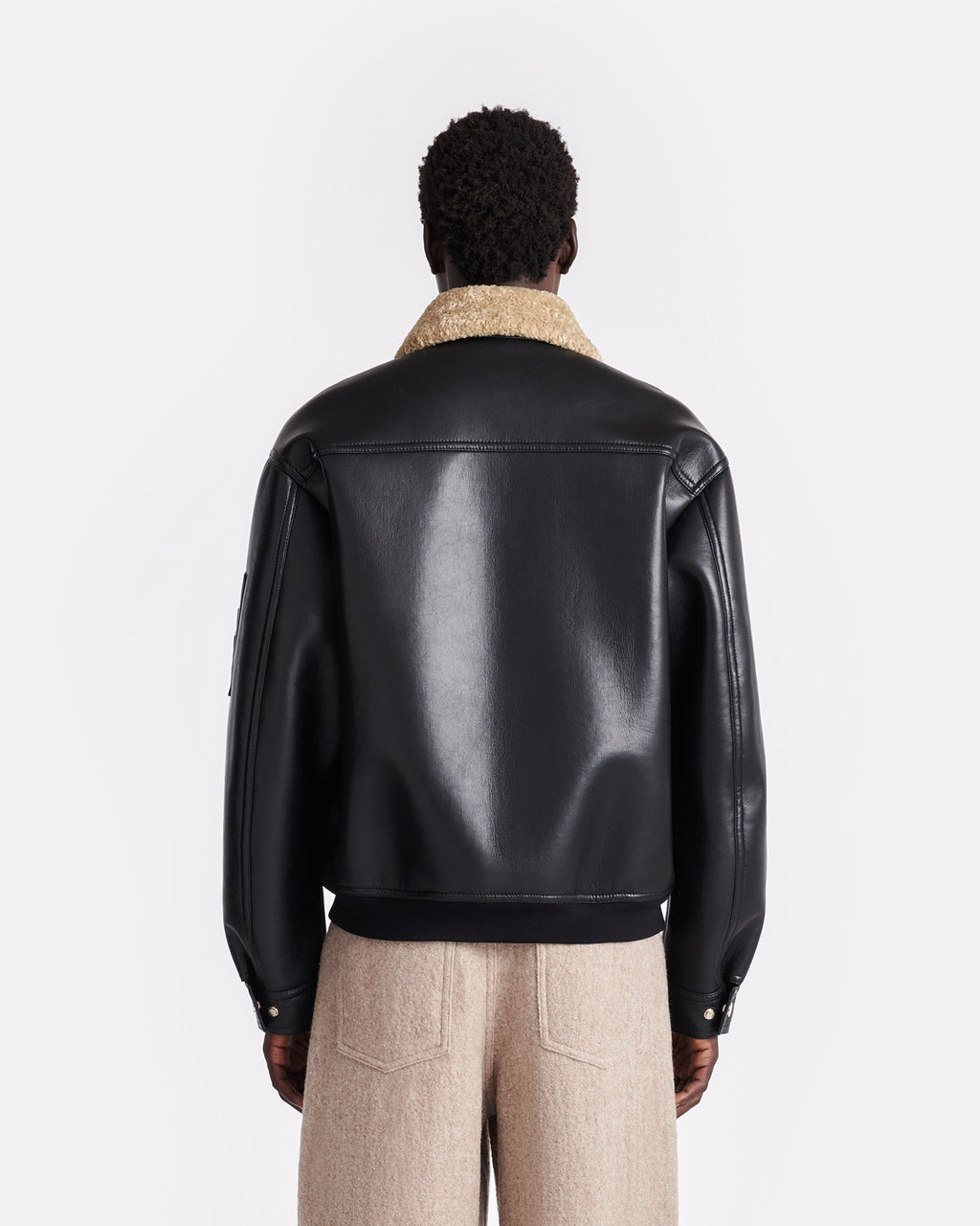 Nanushka Lude - Bonded Shearling Flight Jacket - Cornstalk/Black