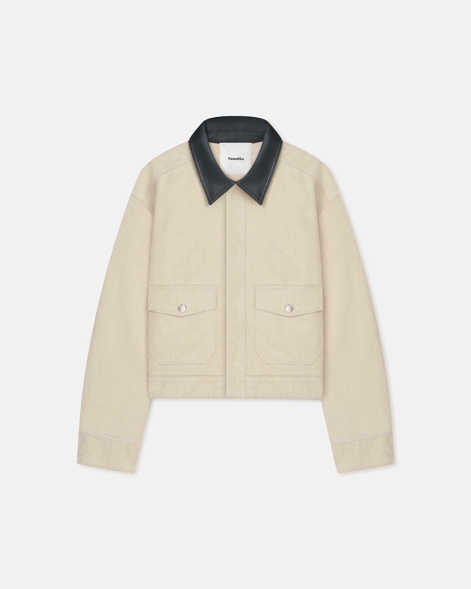 Nanushka Nowell - Leather-Trimmed Denim Jacket - Beige/Black