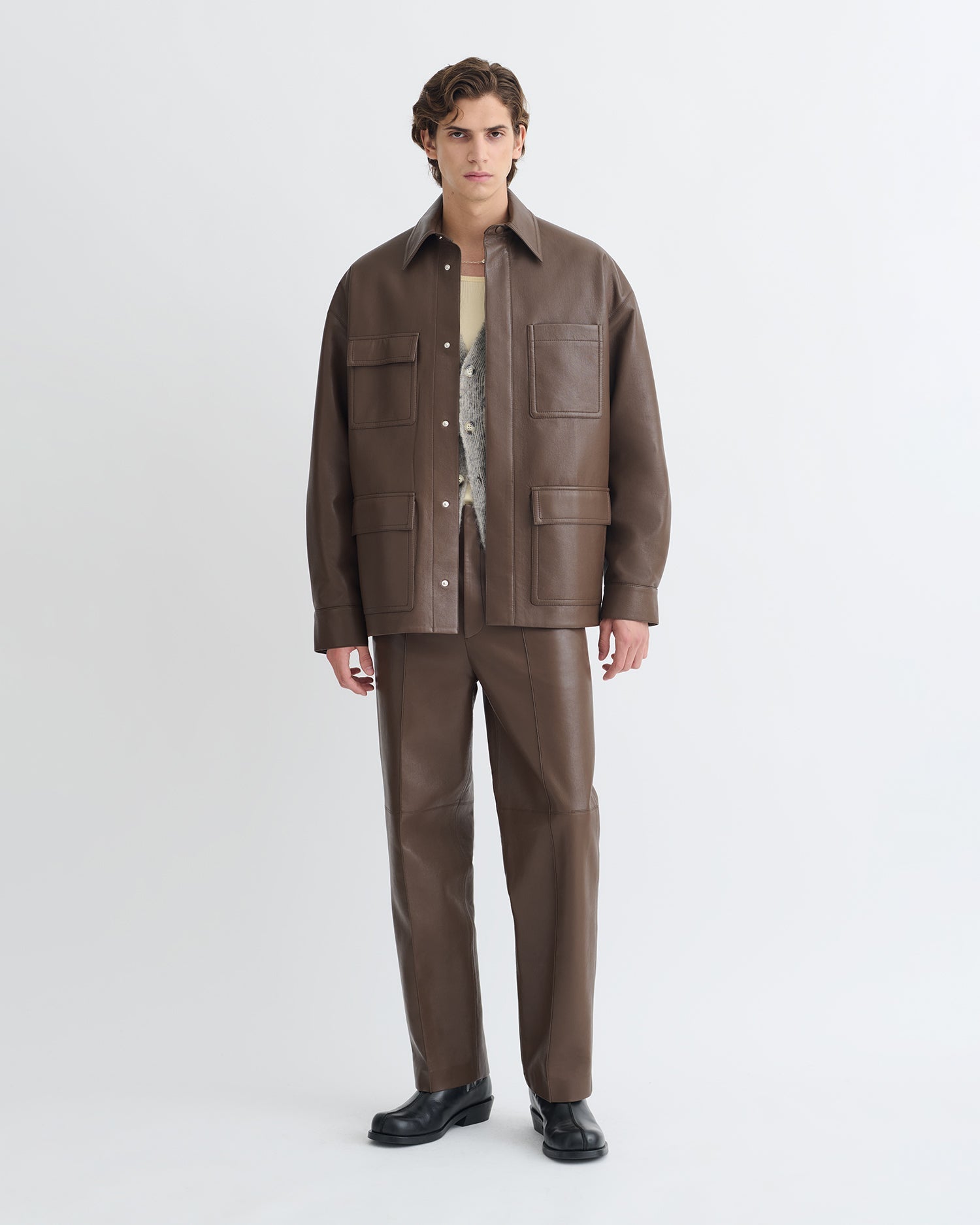 Nanushka Chasin - Regenerated Leather Shirt Jacket - Chocolate