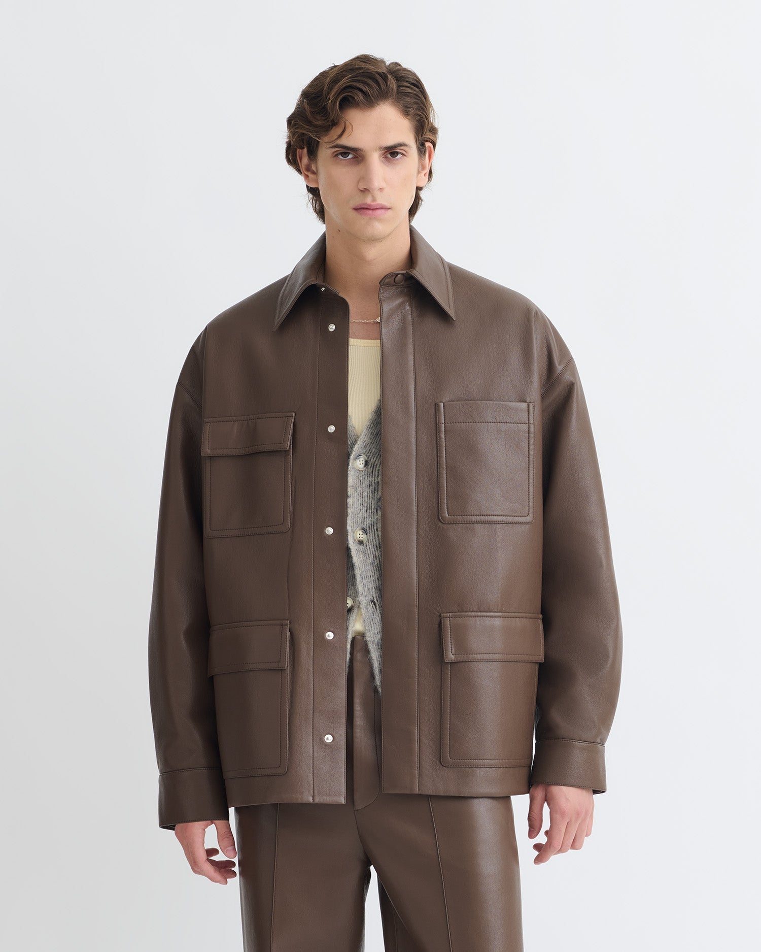 Nanushka Chasin - Regenerated Leather Shirt Jacket - Chocolate