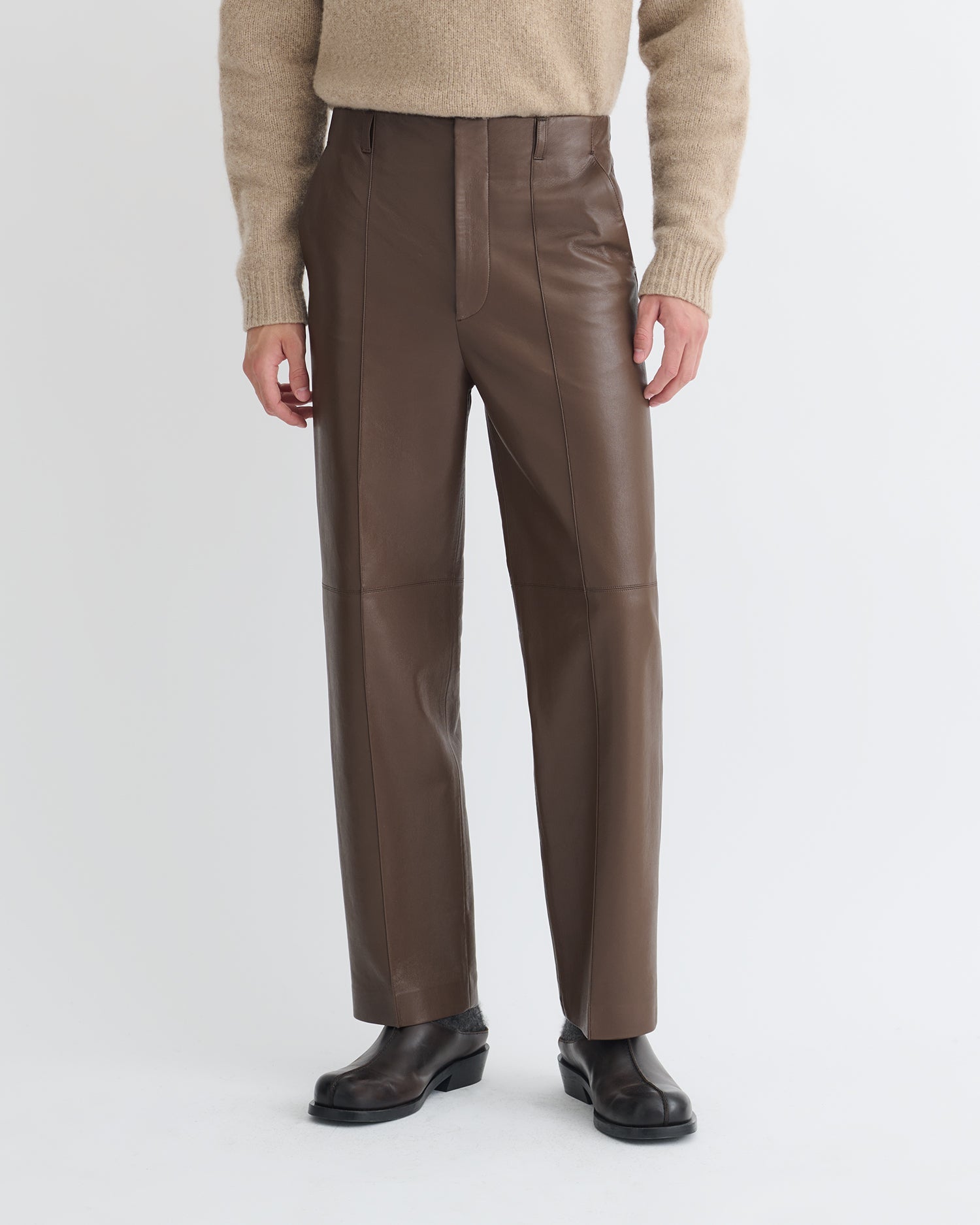 Nanushka Stellan - Regenerated Leather Straight-Leg Pants - Chocolate
