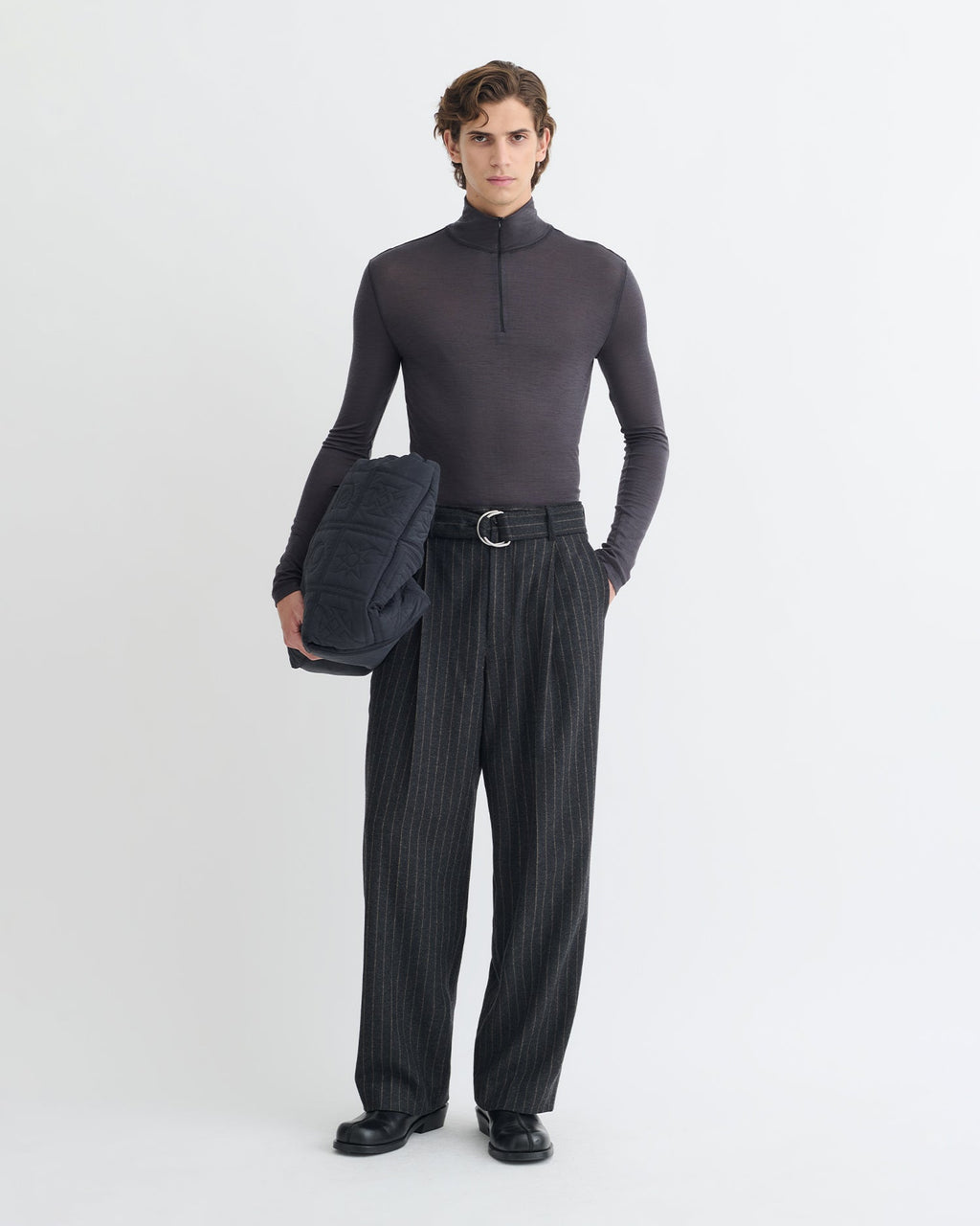 Nanushka Tenoch - Melange Wool Jersey Turtleneck Top - Grey Melange