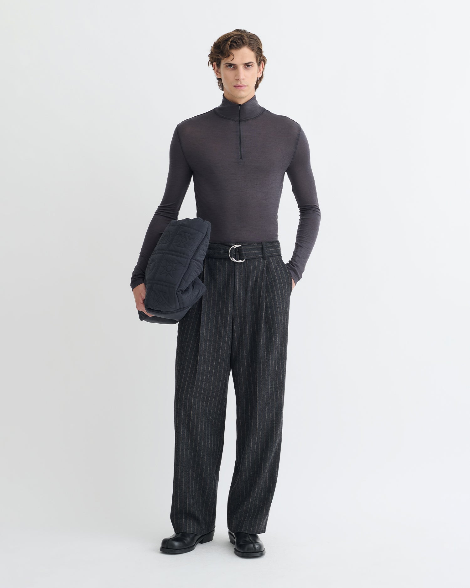 Nanushka Tenoch - Melange Wool Jersey Turtleneck Top - Grey Melange