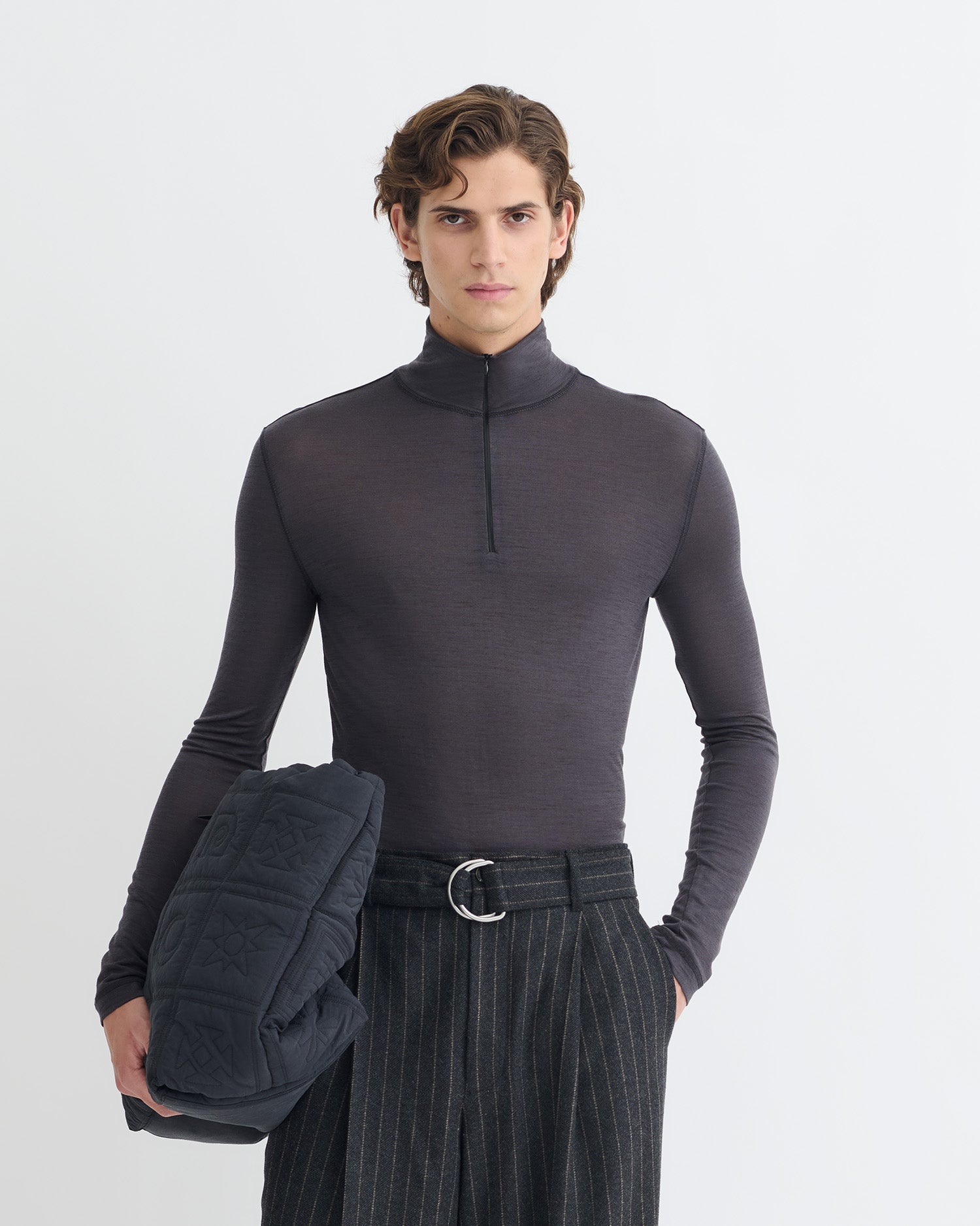 Nanushka Tenoch - Melange Wool Jersey Turtleneck Top - Grey Melange