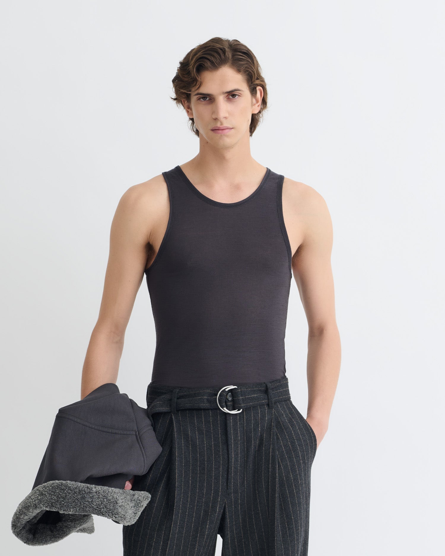 Nanushka Jahi - Melange Wool Jersey Tank Top - Grey Melange