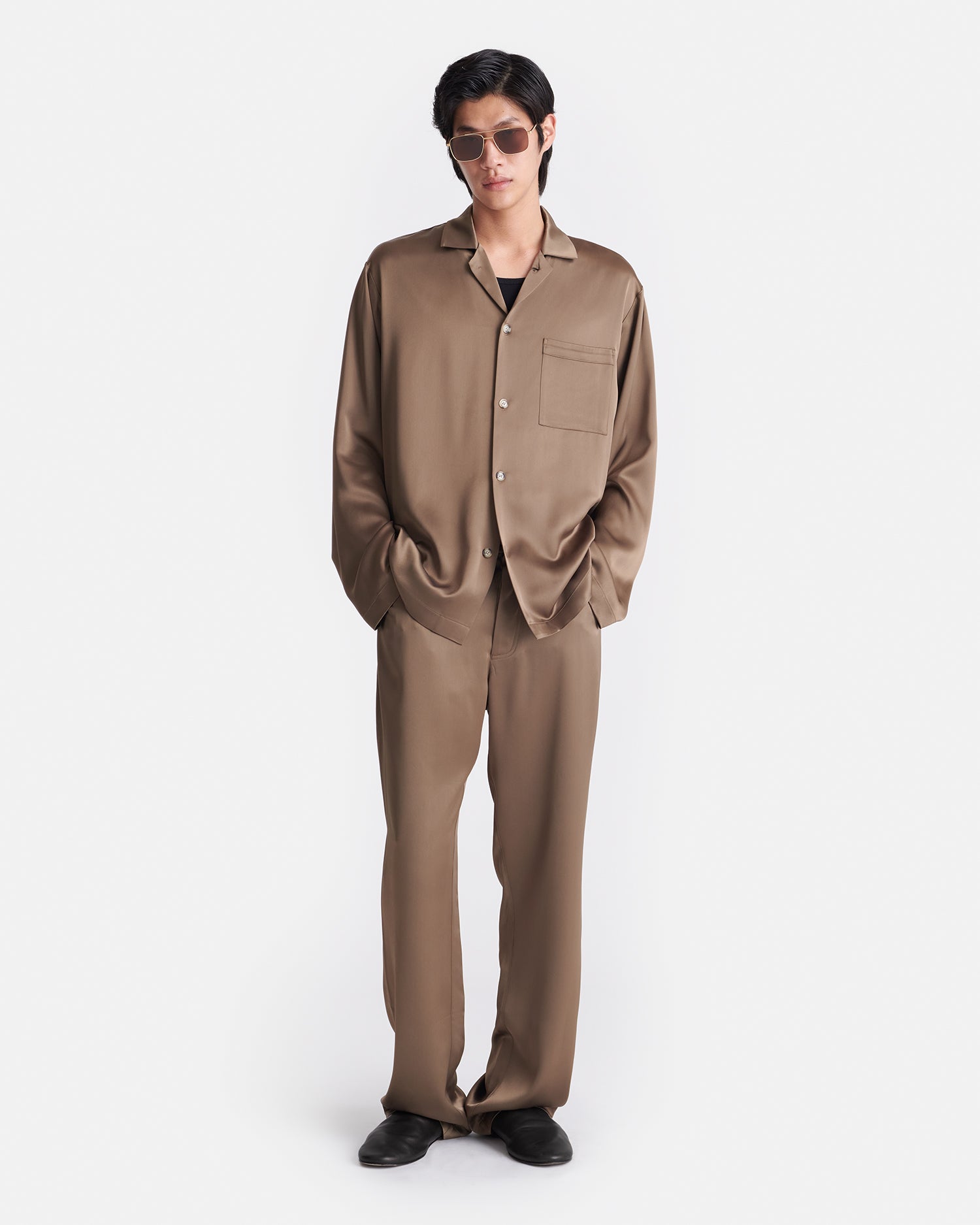 Nanushka Jelmer - Slip Satin Shirt - Coffee Bean