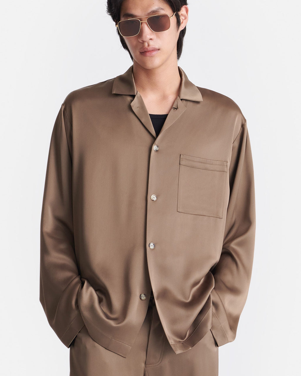 Nanushka Jelmer - Slip Satin Shirt - Coffee Bean