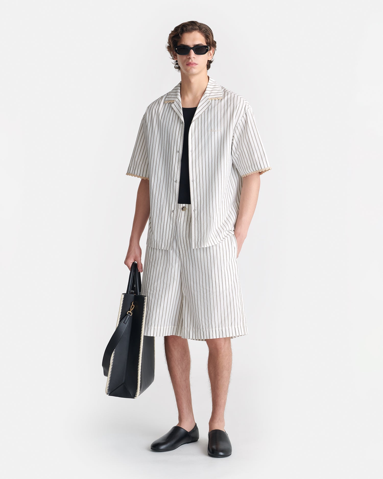 Nanushka Maxton - Striped Crochet Shirt - Creme