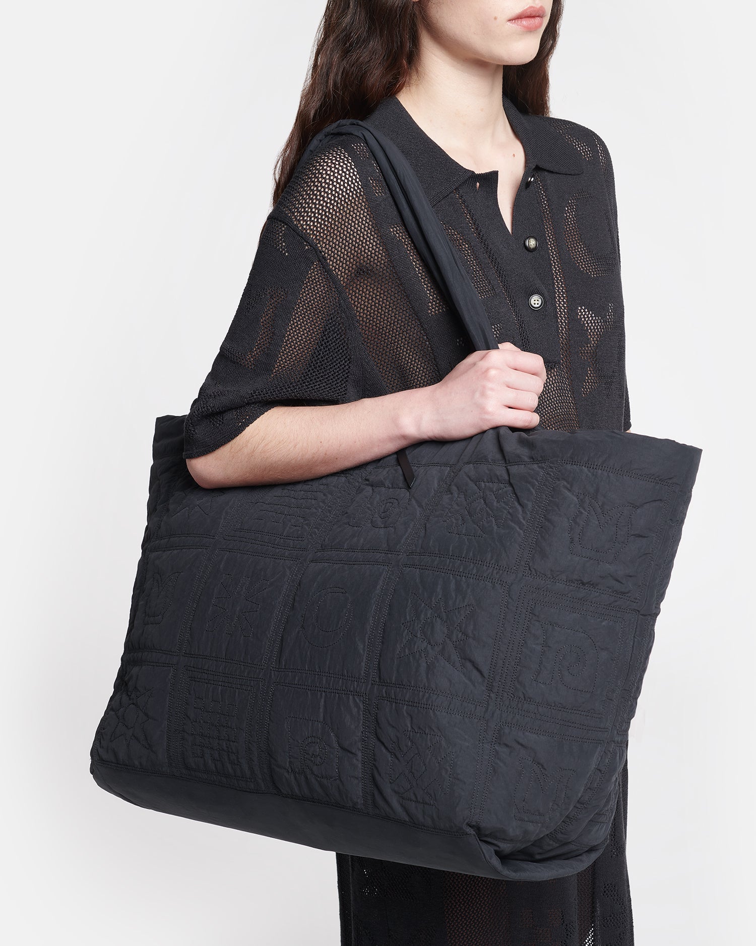 Nanushka Symbol - Quilted Tech-Poplin Tote - Black