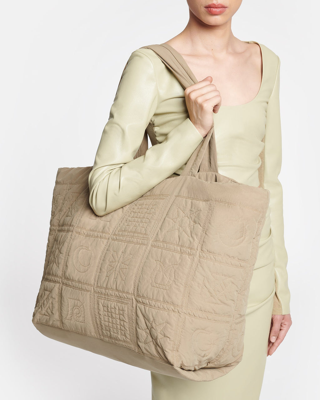 Nanushka Symbol - Quilted Tech-Poplin Tote - Muted Khaki