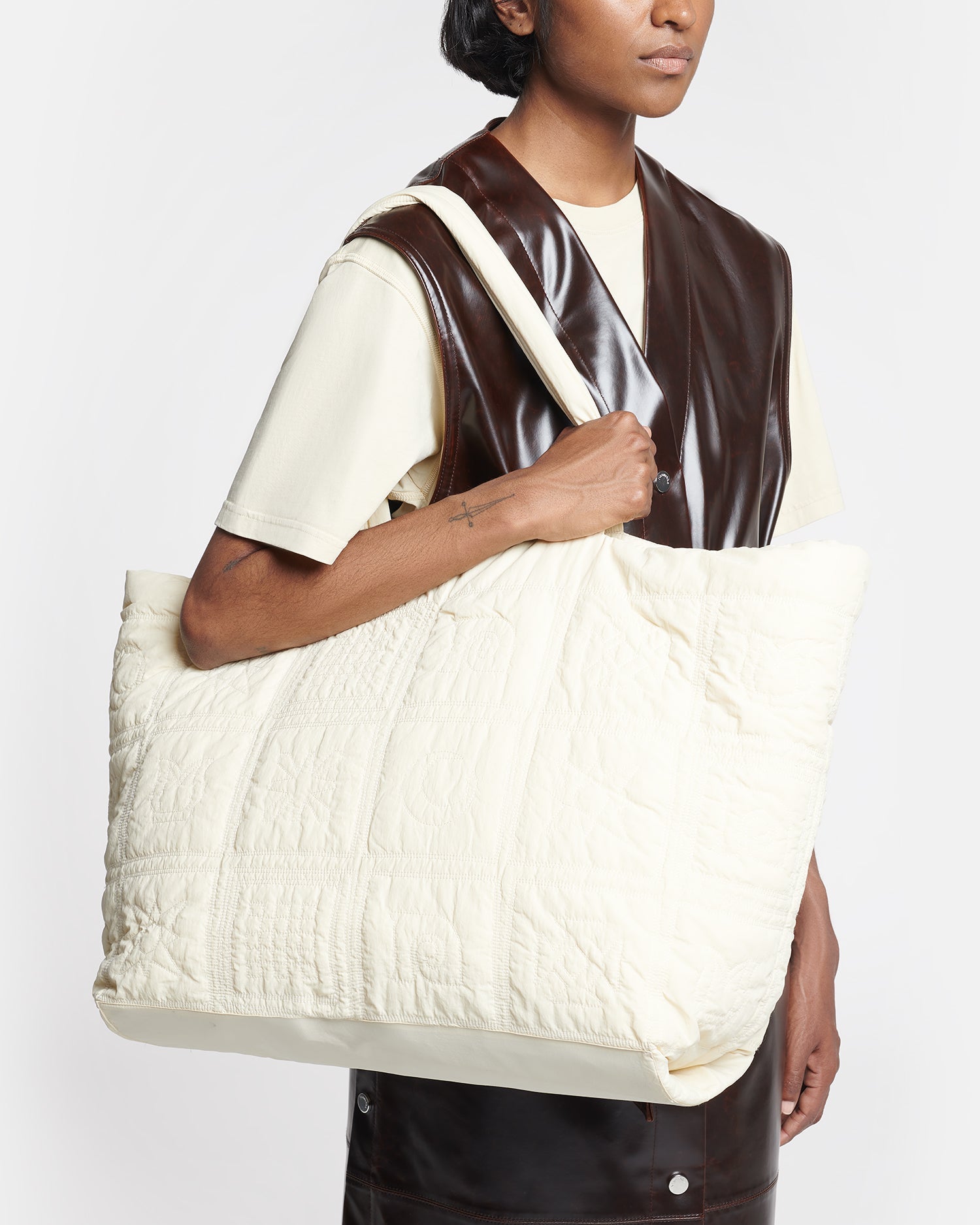 Nanushka Symbol - Quilted Tech-Poplin Tote - Creme