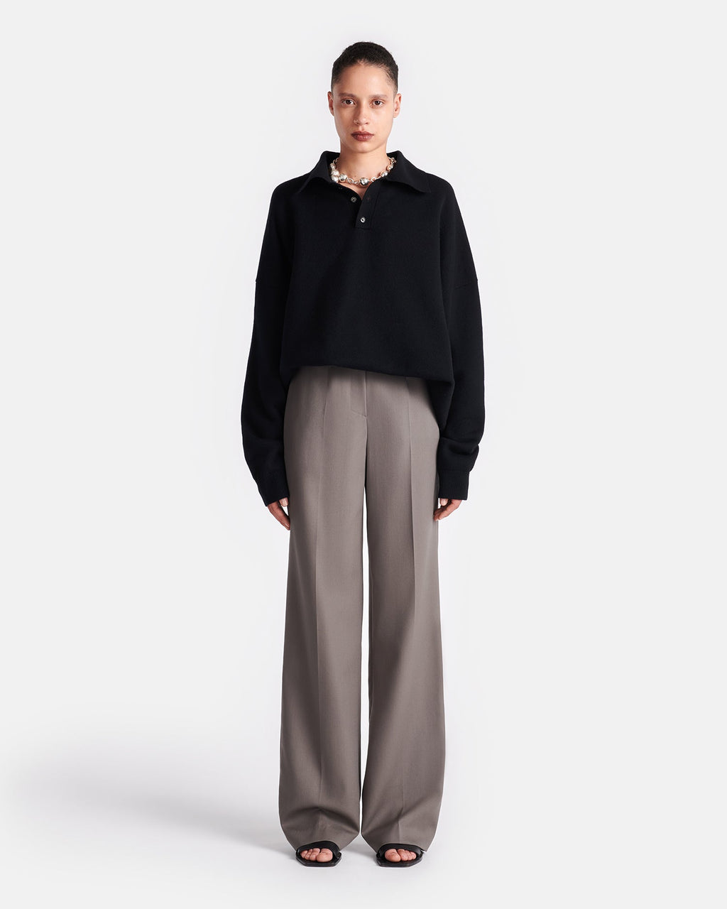 Nanushka Elieke - Plush Cashmere Polo-Neck Sweater - Black
