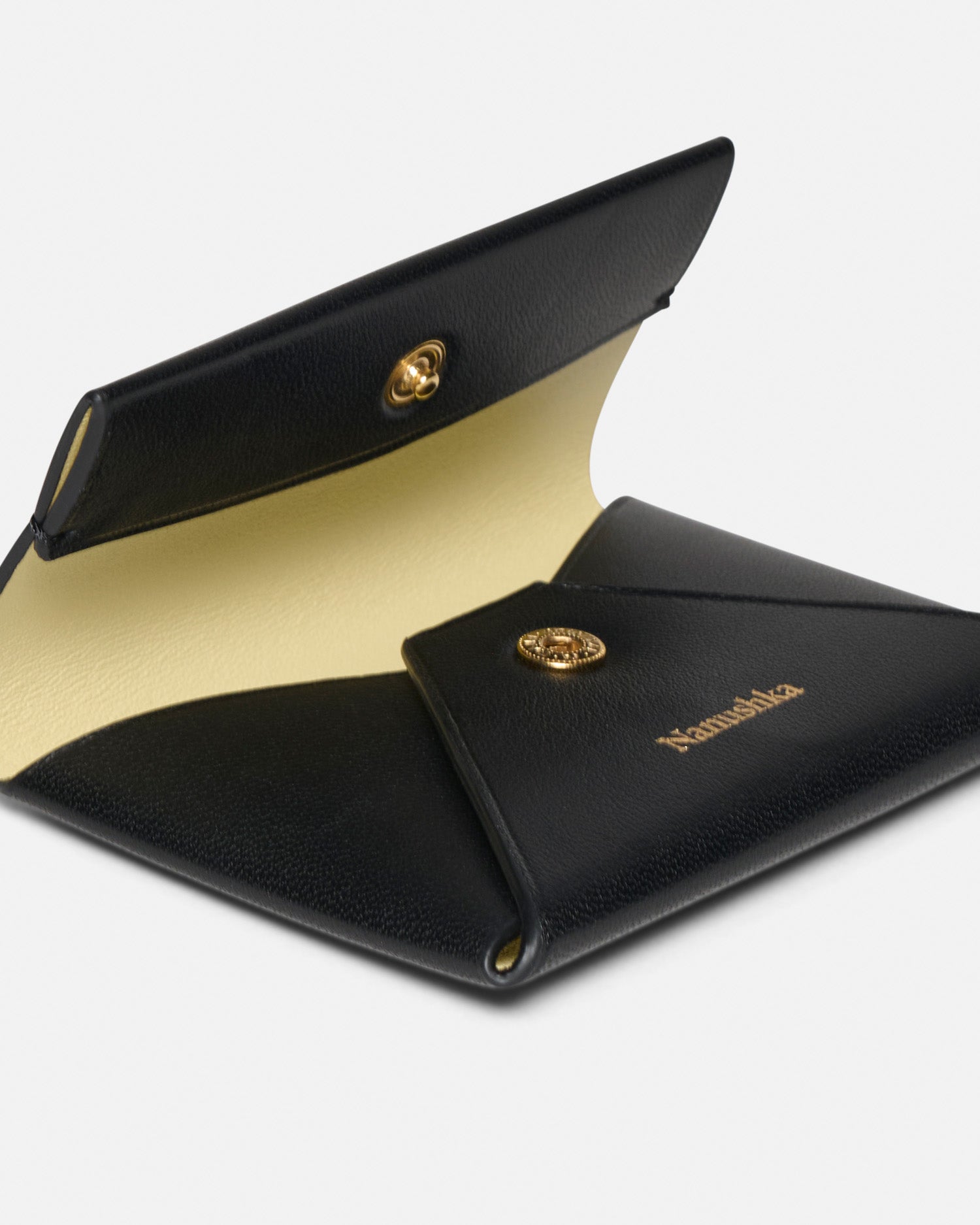 Nanushka Folded - Leather Cardholder - Black/Moonbeam
