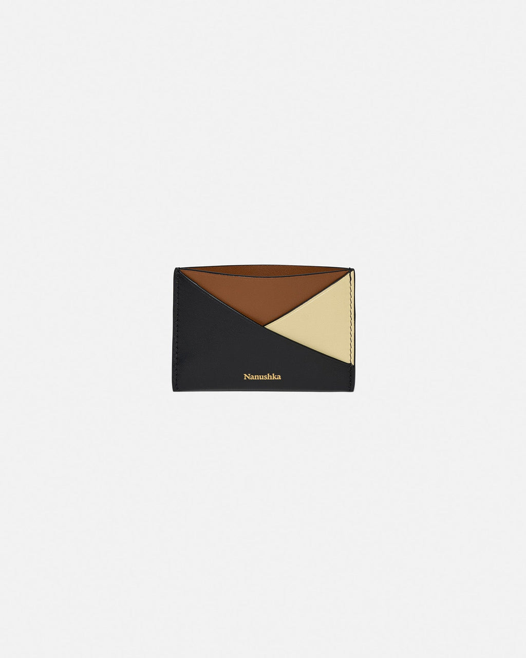 Nanushka Origami - Leather Cardholder - Black/Tan/Moonbeam