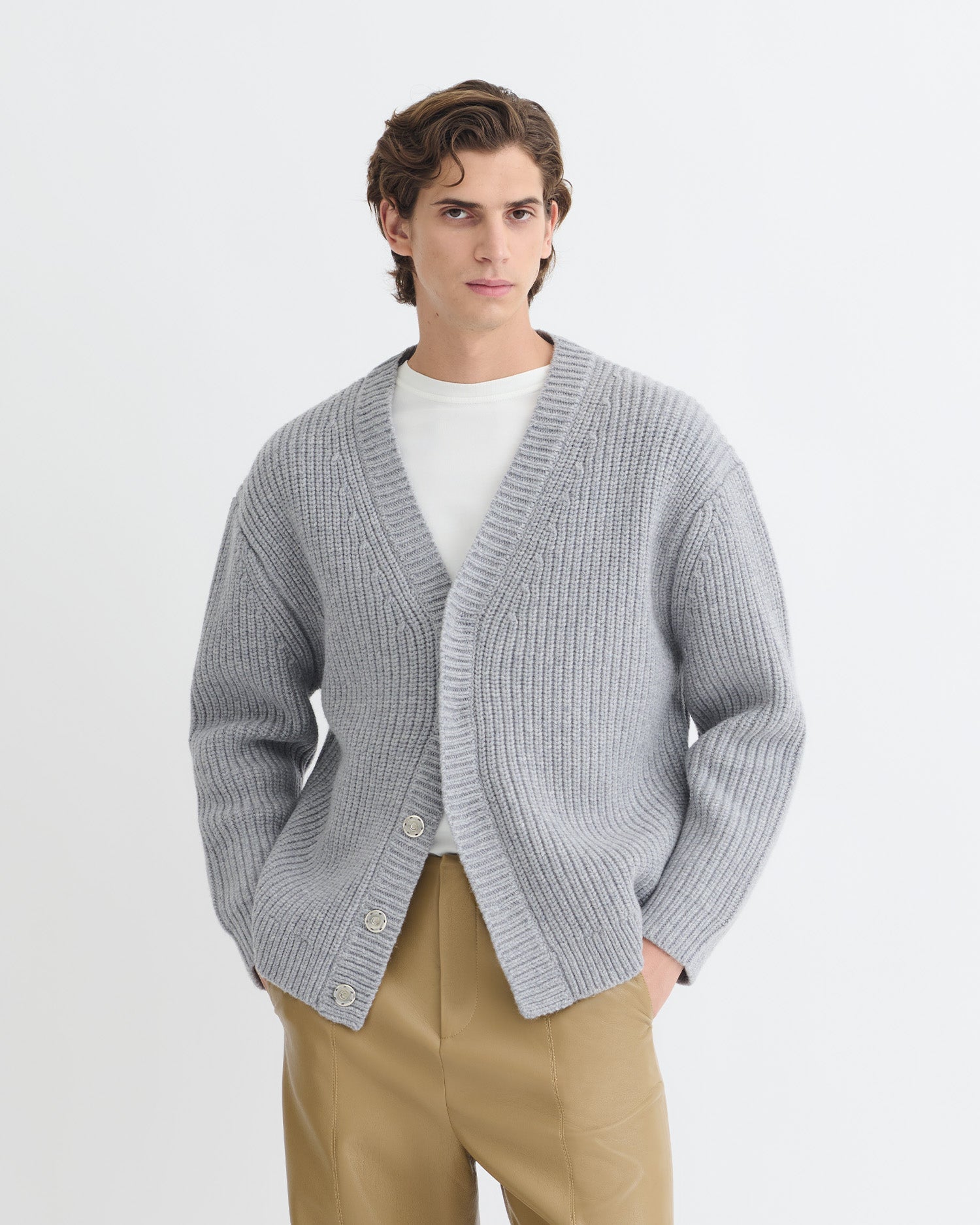 Nanushka Varten - Merino And Cashmere-Blend Cardigan - Light Grey