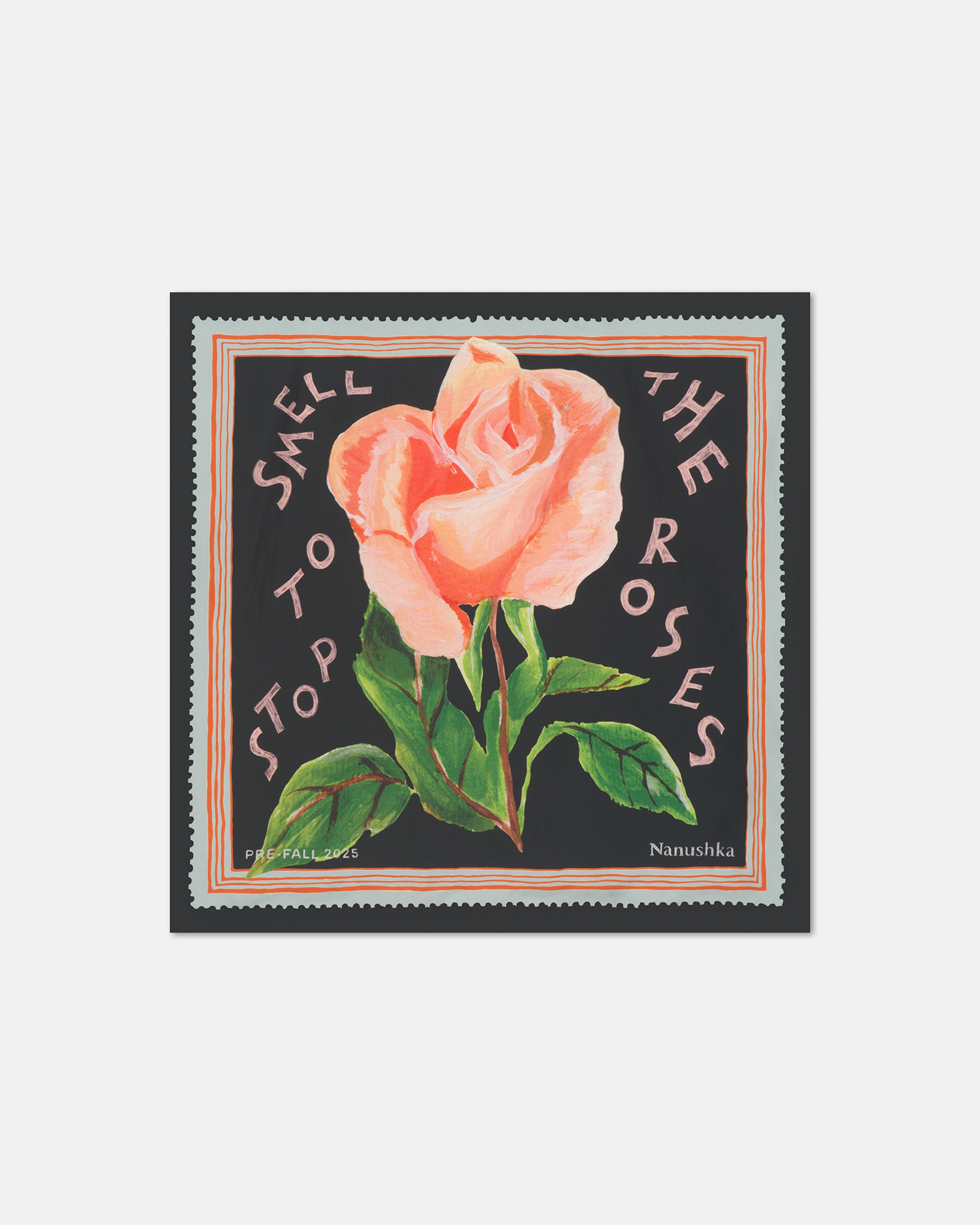 Nanushka Shoul - Printed Silk Scarf - Black/Roses