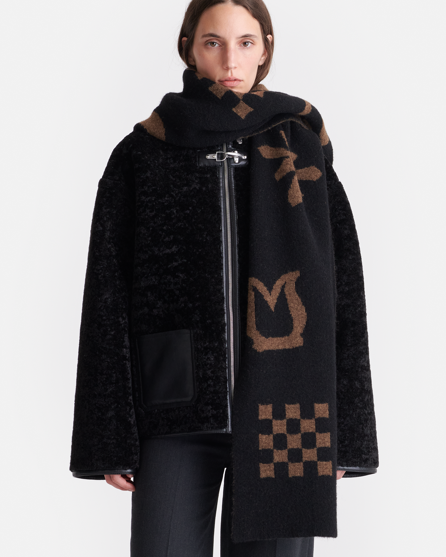 Nanushka Lance - Brushed Alpaca Scarf - Black/Brown