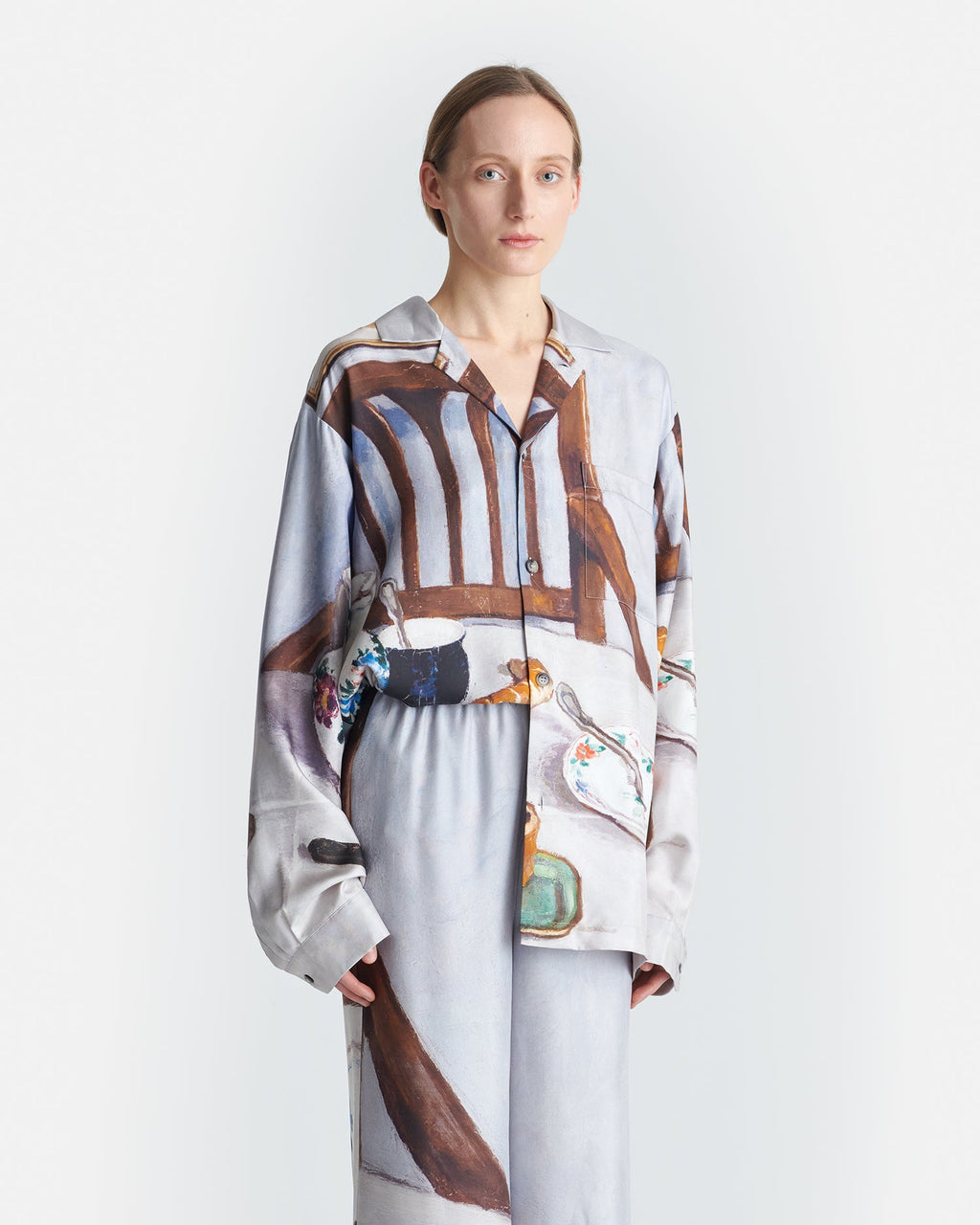Nanushka Sebler - Printed Silk Twill Shirt - Poppyseed Cake