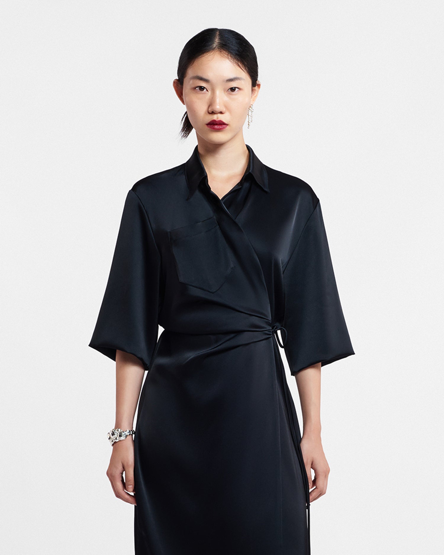 Nanushka Lais - Draped Front Shirt Dress - Black