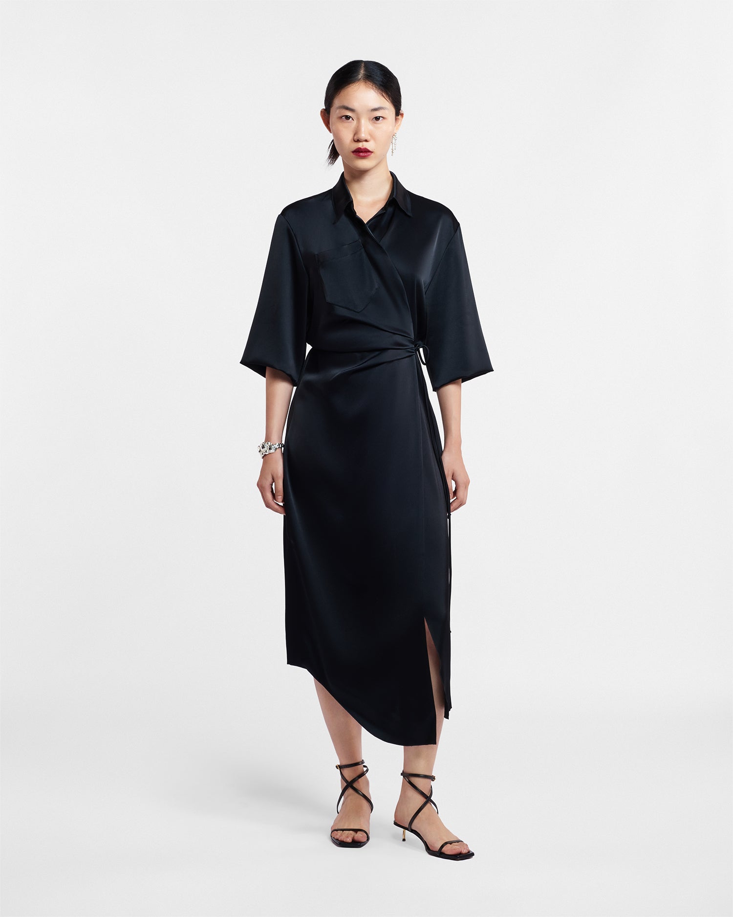 Nanushka Lais - Draped Front Shirt Dress - Black