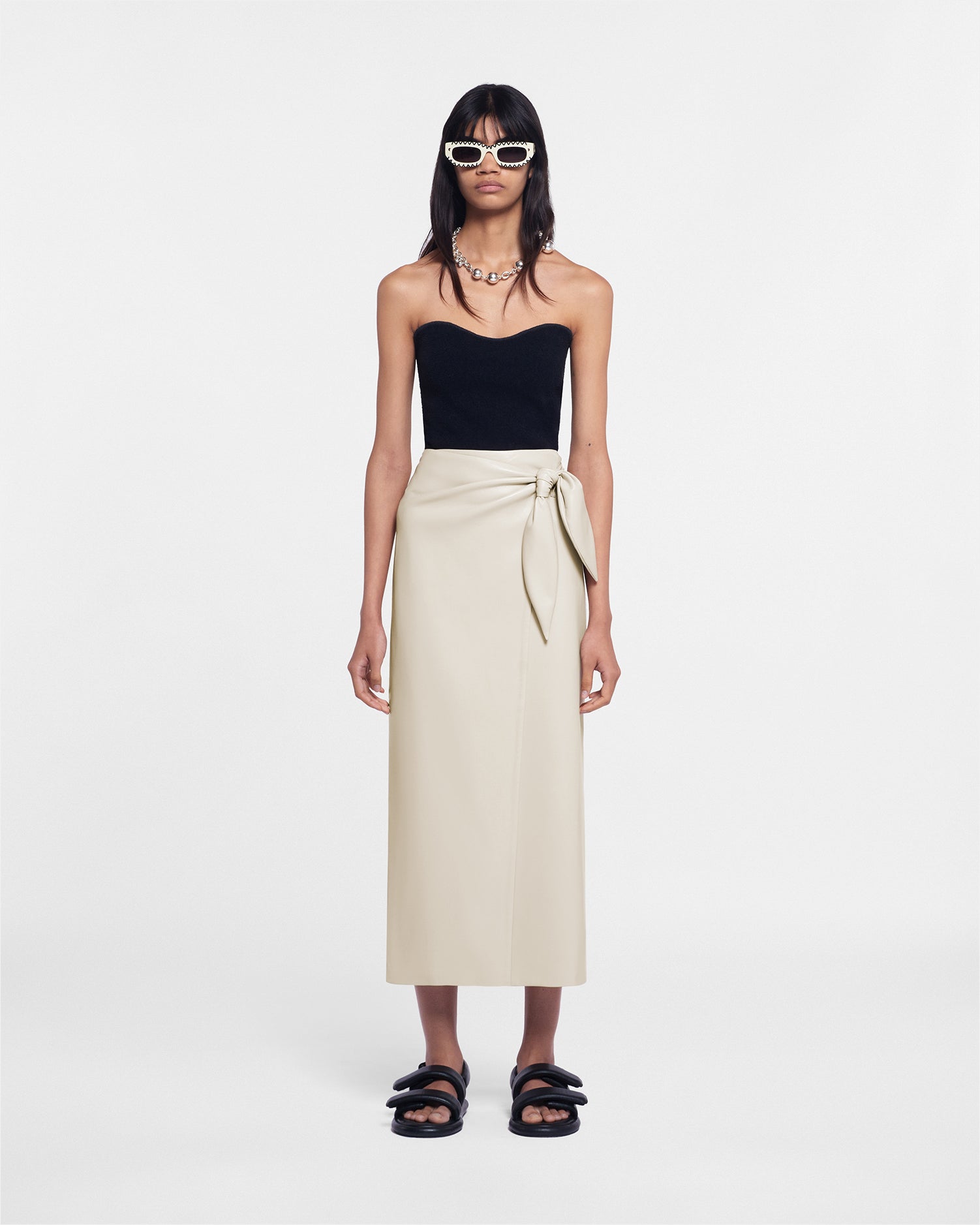 Nanushka Amas - Okobor™ Alt-Leather Sarong Skirt - Creme