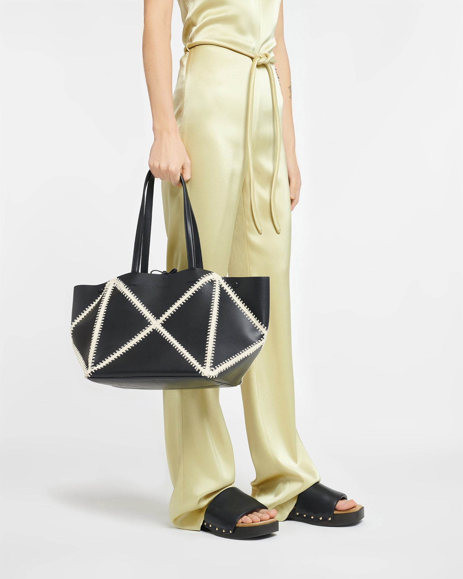 Nanushka Origami Tote - Alt-Nappa Crochet Tote - Black/Crème