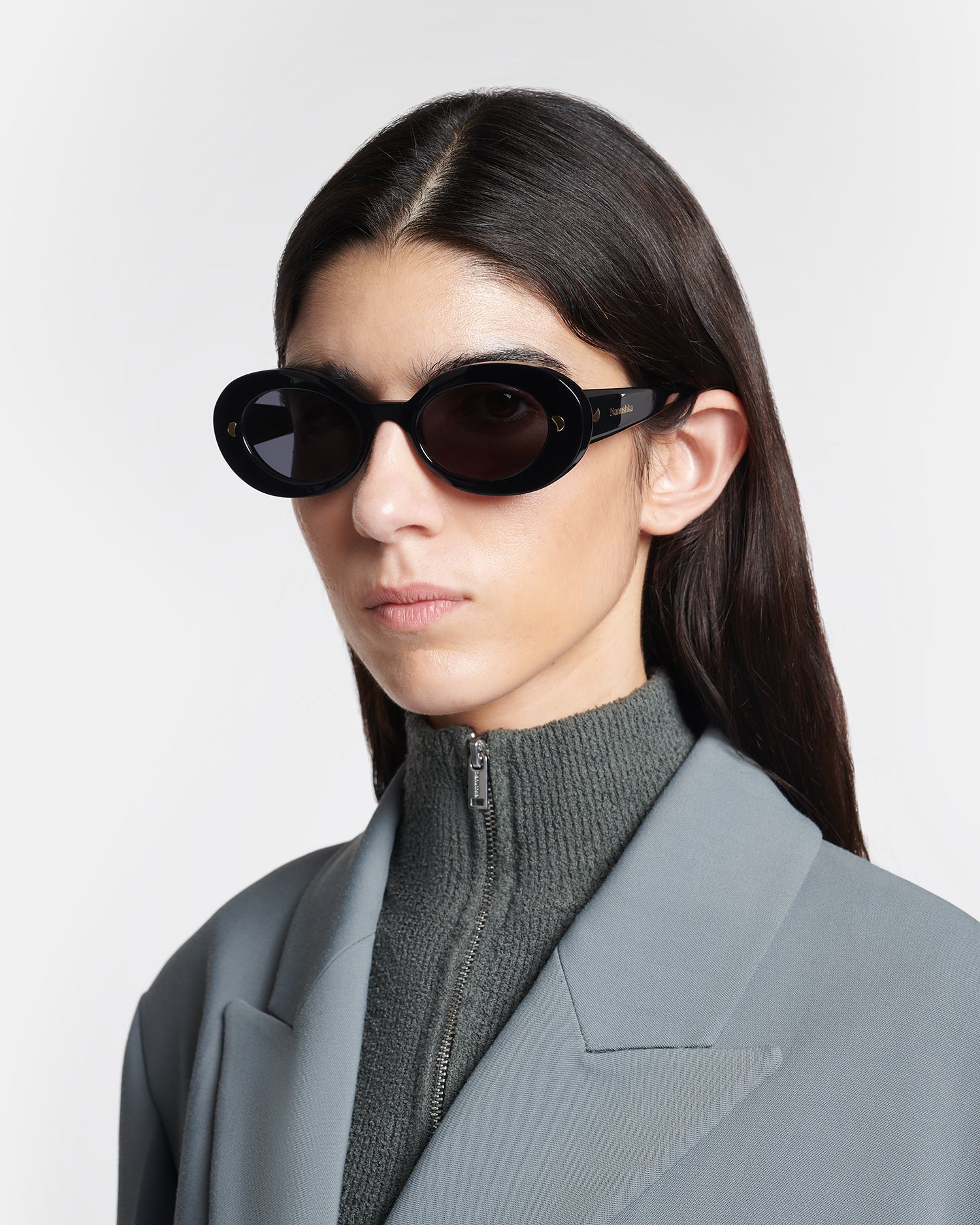 Nanushka Giva - Bio-Plastic Oval Sunglasses - Black