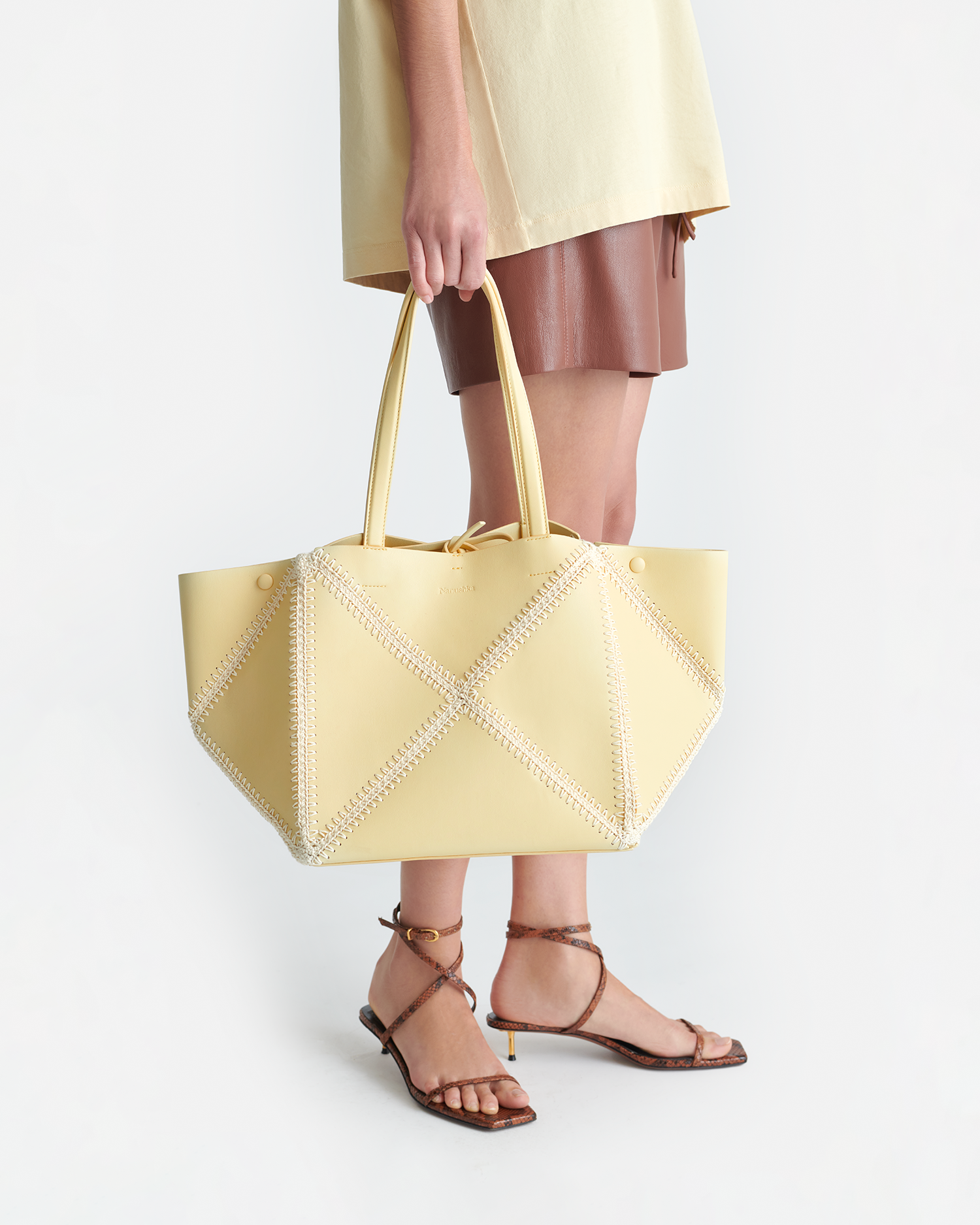 Nanushka Origami Tote - Alt-Nappa Crochet Tote - Moonbeam/Crème