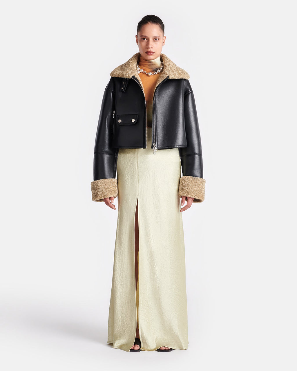Nanushka Jemma - Bonded Shearling Jacket - Cornstalk/Black