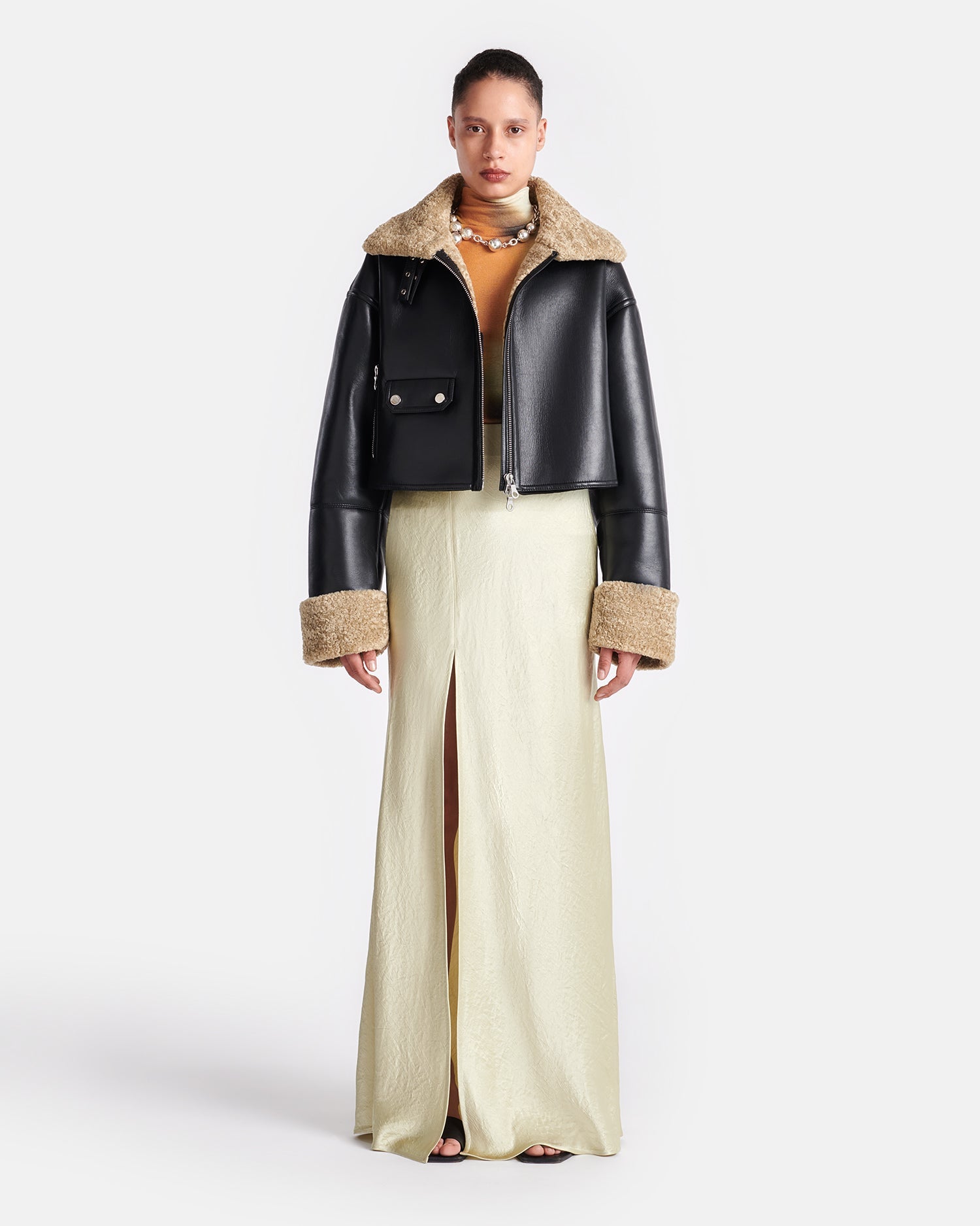 Nanushka Jemma - Bonded Shearling Jacket - Cornstalk/Black