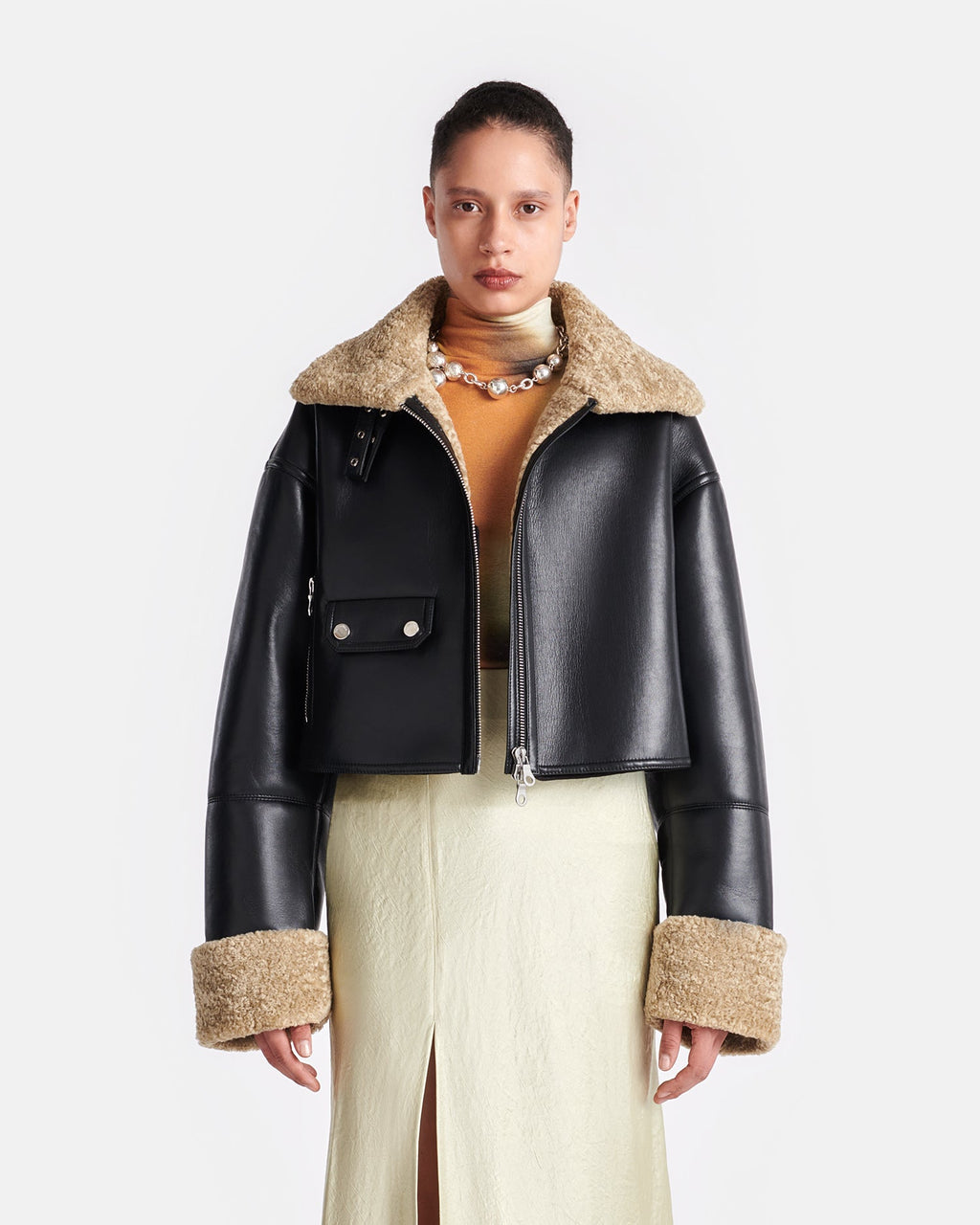 Nanushka Jemma - Bonded Shearling Jacket - Cornstalk/Black