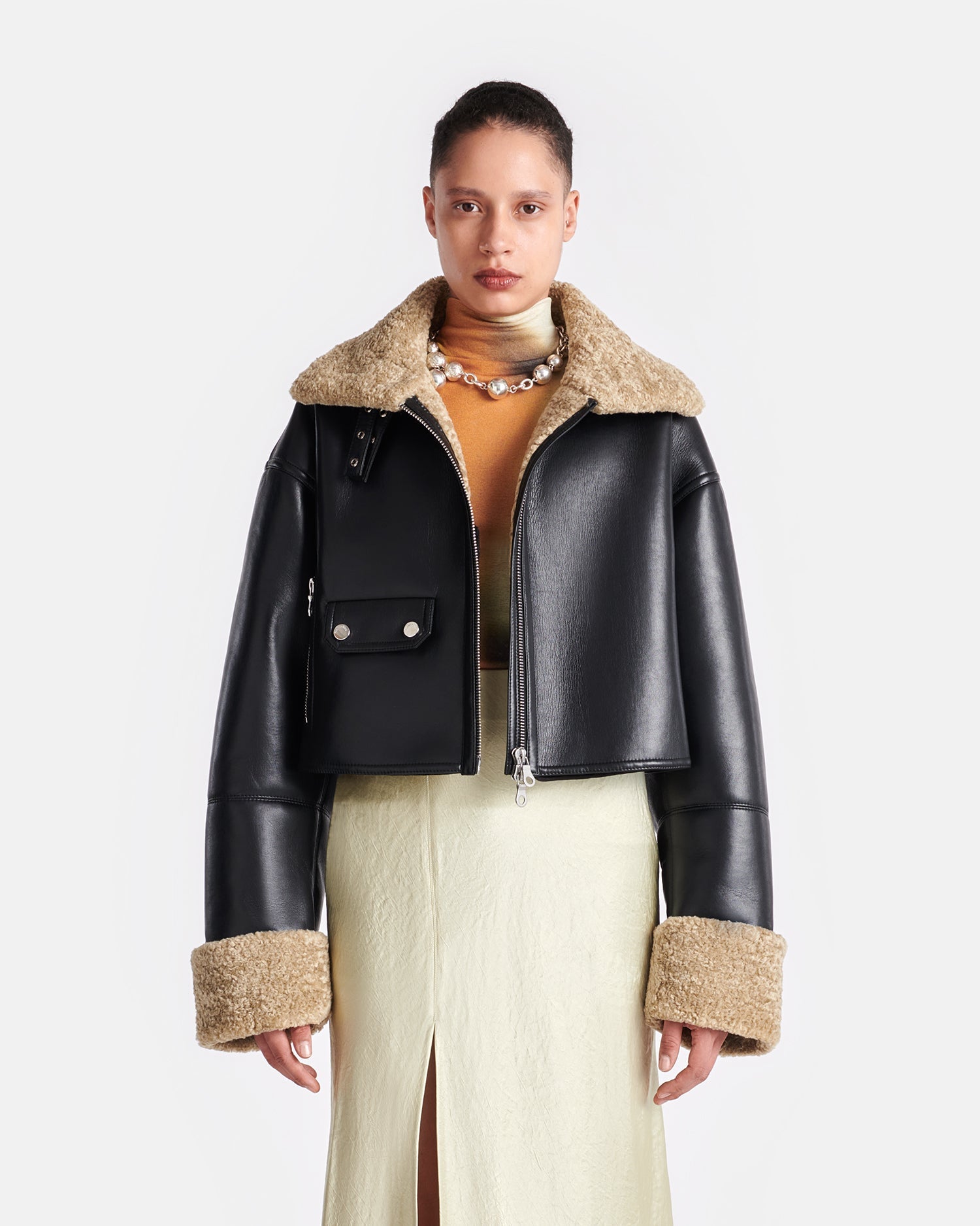 Nanushka Jemma - Bonded Shearling Jacket - Cornstalk/Black