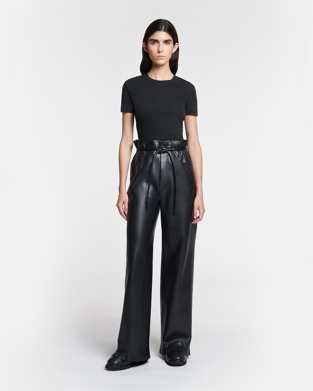 Nanushka Axton - Cropped Ribbed Cotton-Jersey T-Shirt - Black