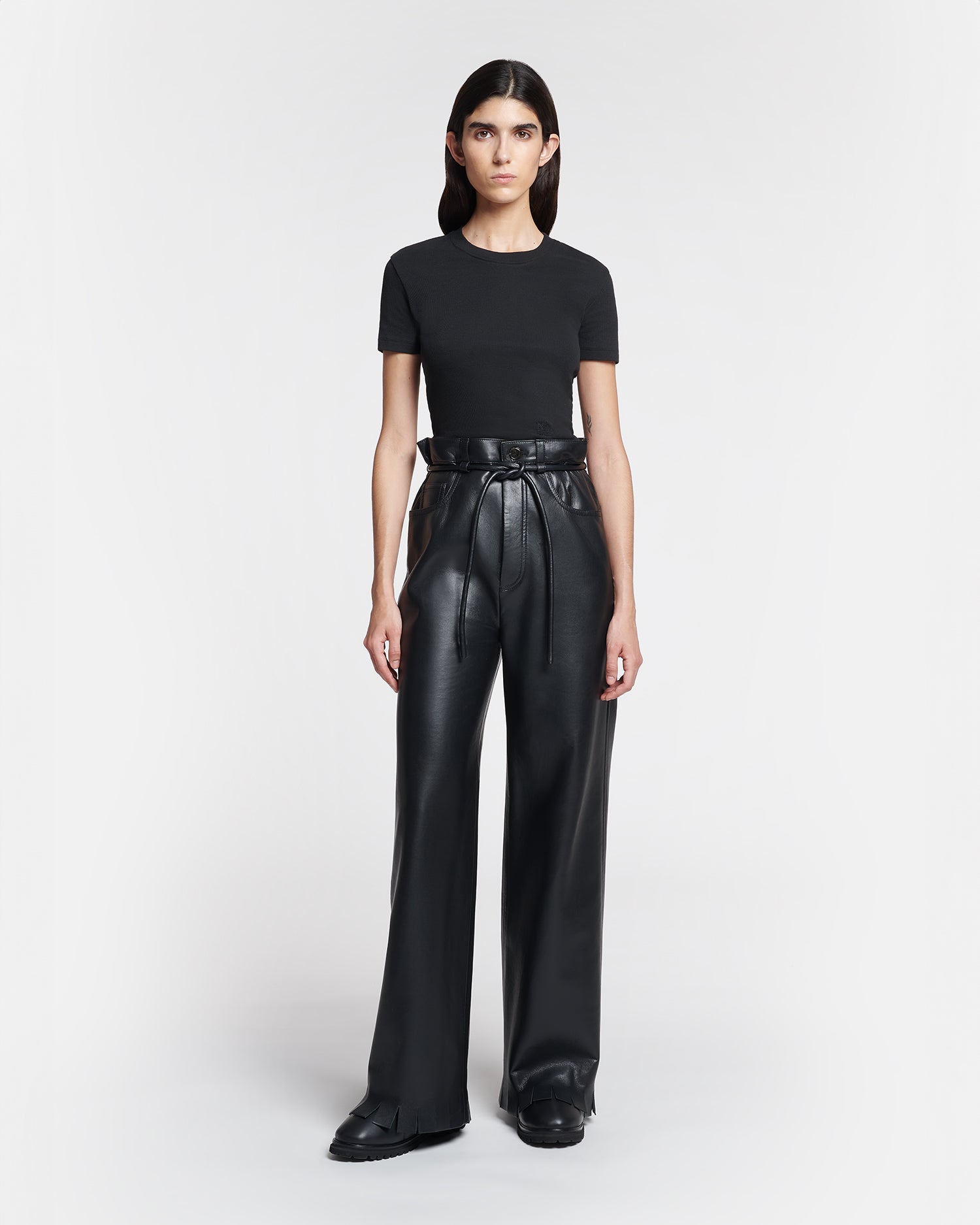 Nanushka Axton - Cropped Ribbed Cotton-Jersey T-Shirt - Black