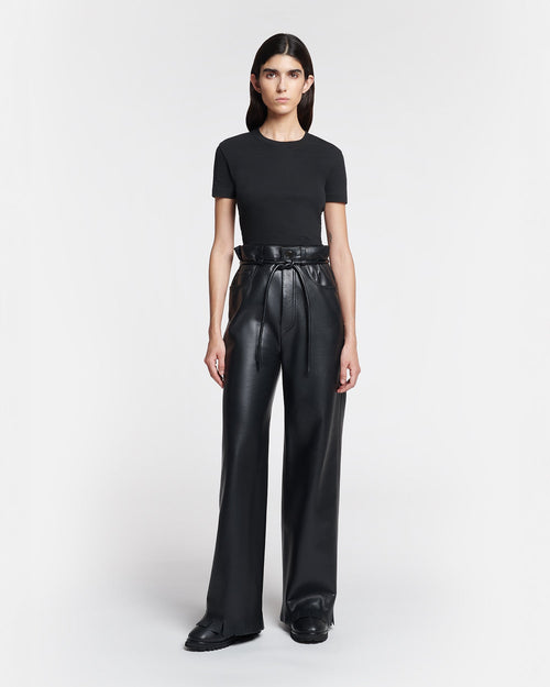 Nanushka Axton - Cropped Ribbed Cotton-Jersey T-Shirt - Black